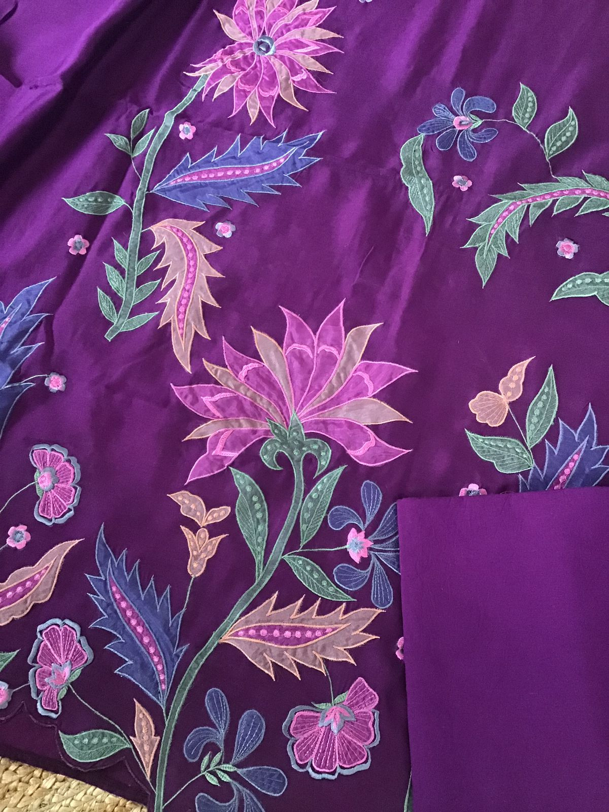 Pure Mul Chanderi Embroidered Suit - Violet
