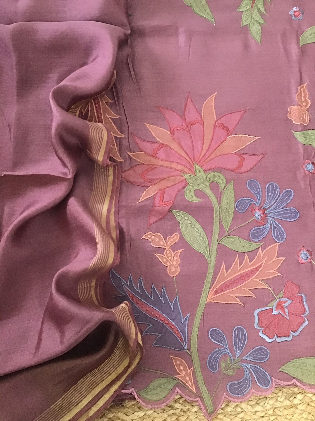 Pure Mul Chanderi Embroidered Suit - Onion Pink