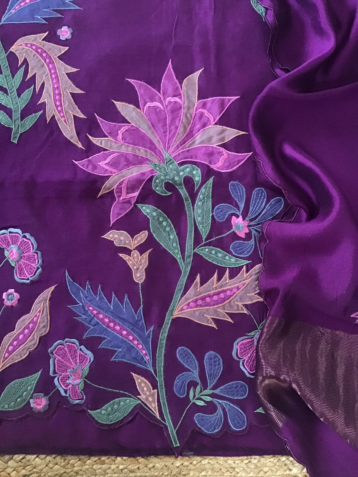 Pure Mul Chanderi Embroidered Suit - Violet