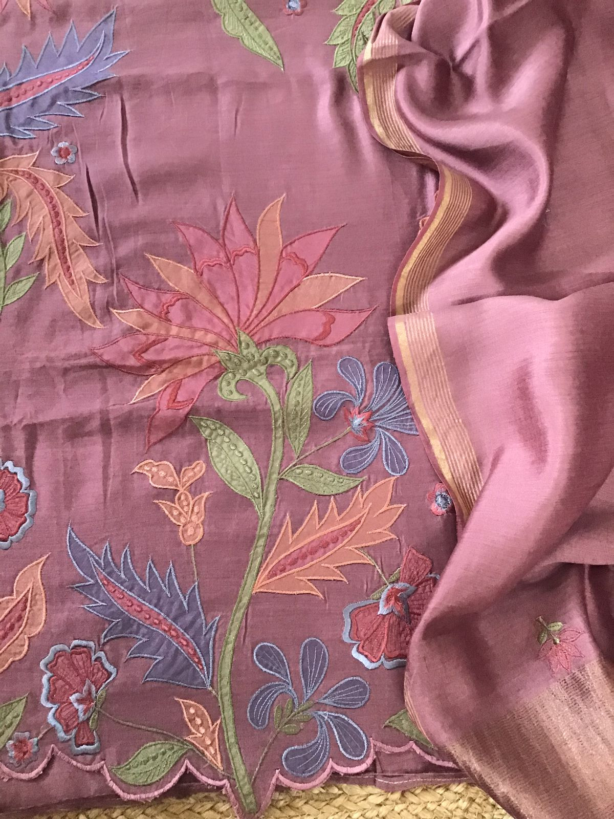 Pure Mul Chanderi Embroidered Suit - Onion Pink