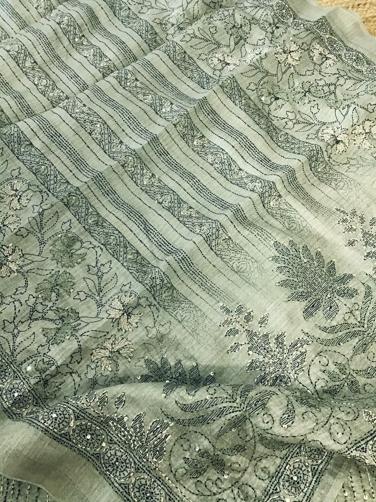 Soft Fine Raw Silk Embroidered Suit - Green