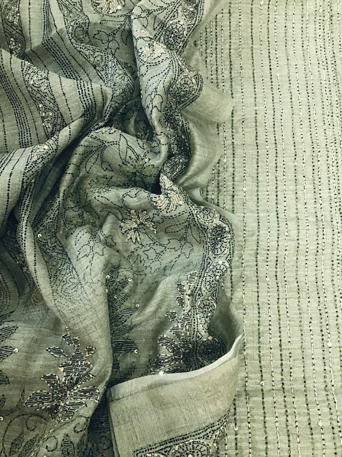 Soft Fine Raw Silk Embroidered Suit - Green