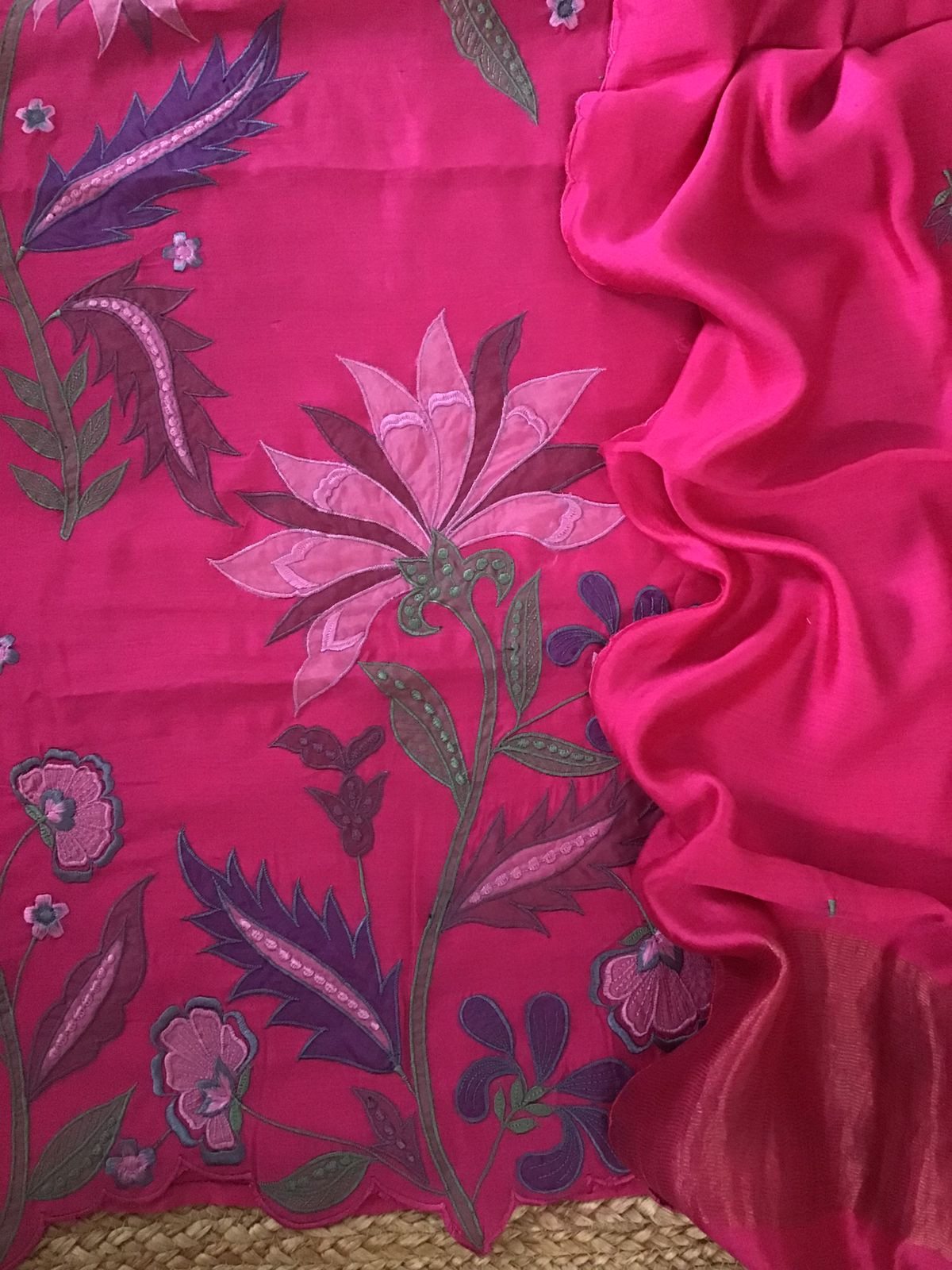 Pure Mul Chanderi Embroidered Suit - Pink