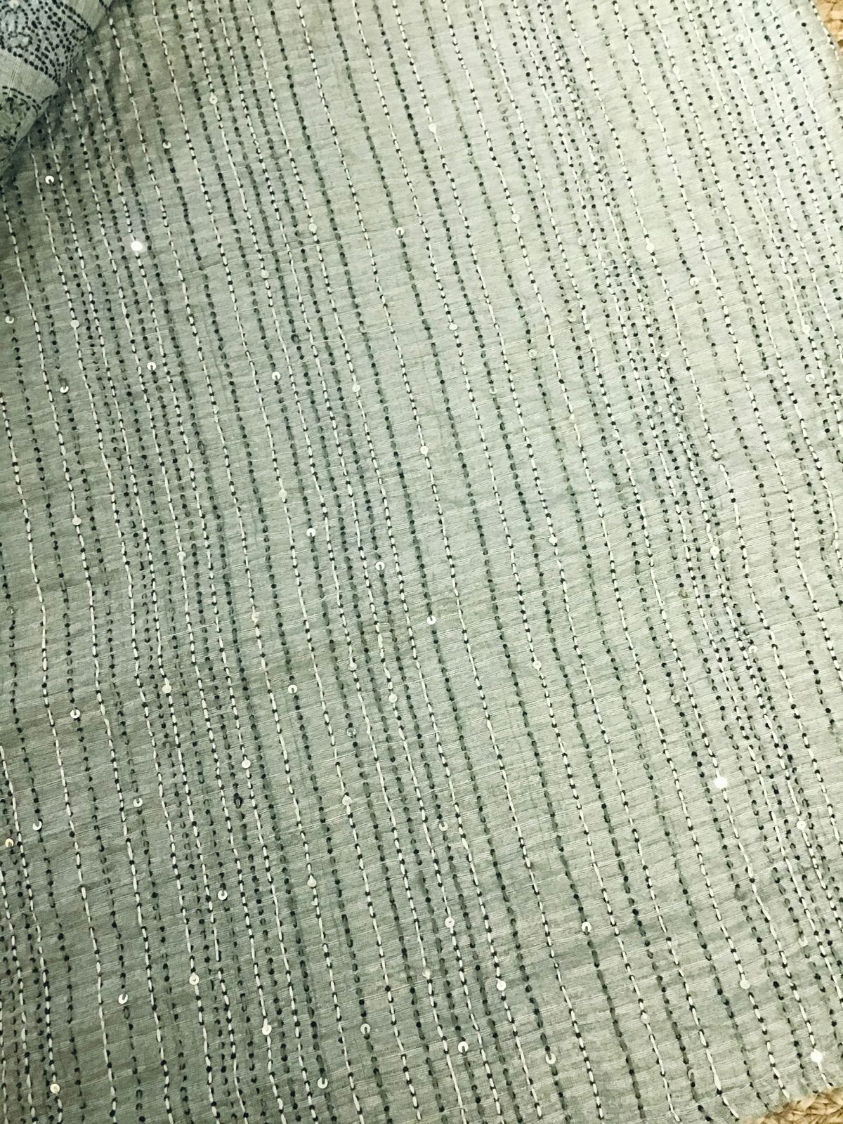 Soft Fine Raw Silk Embroidered Suit - Green