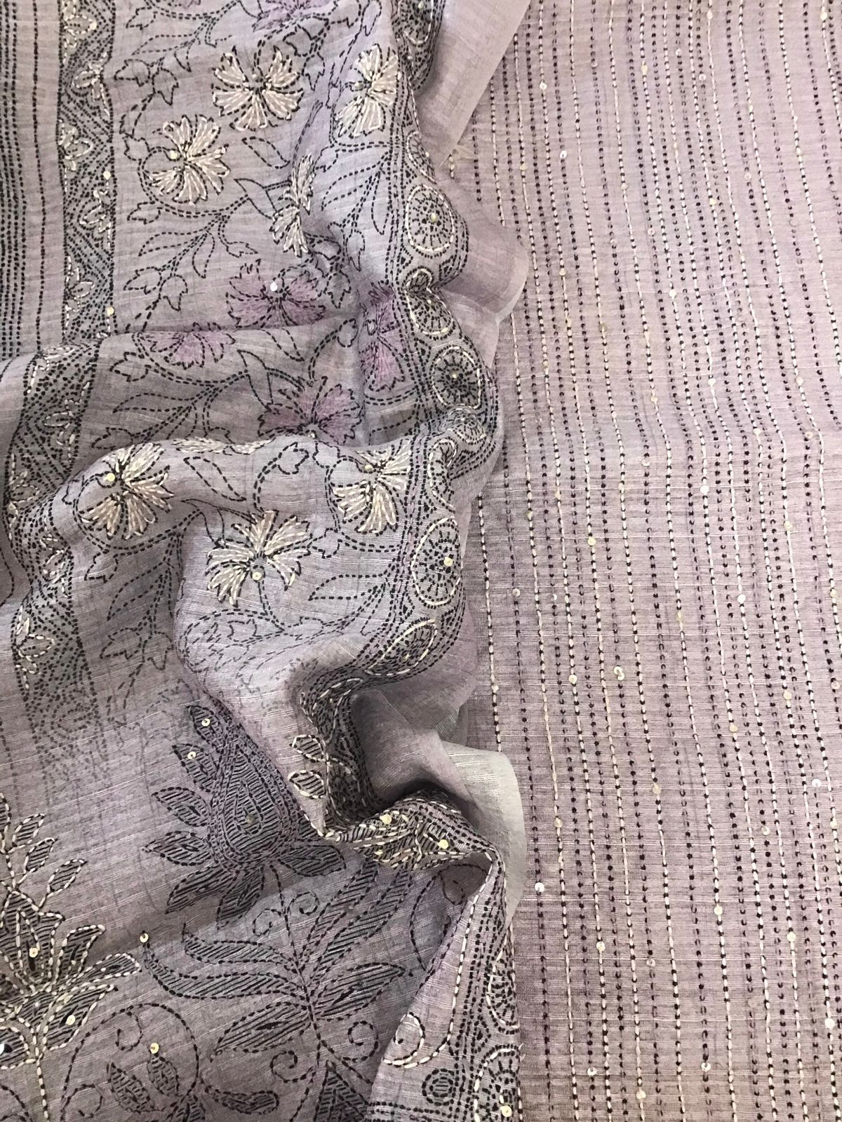 Soft Fine Raw Silk Embroidered Suit - Lilac