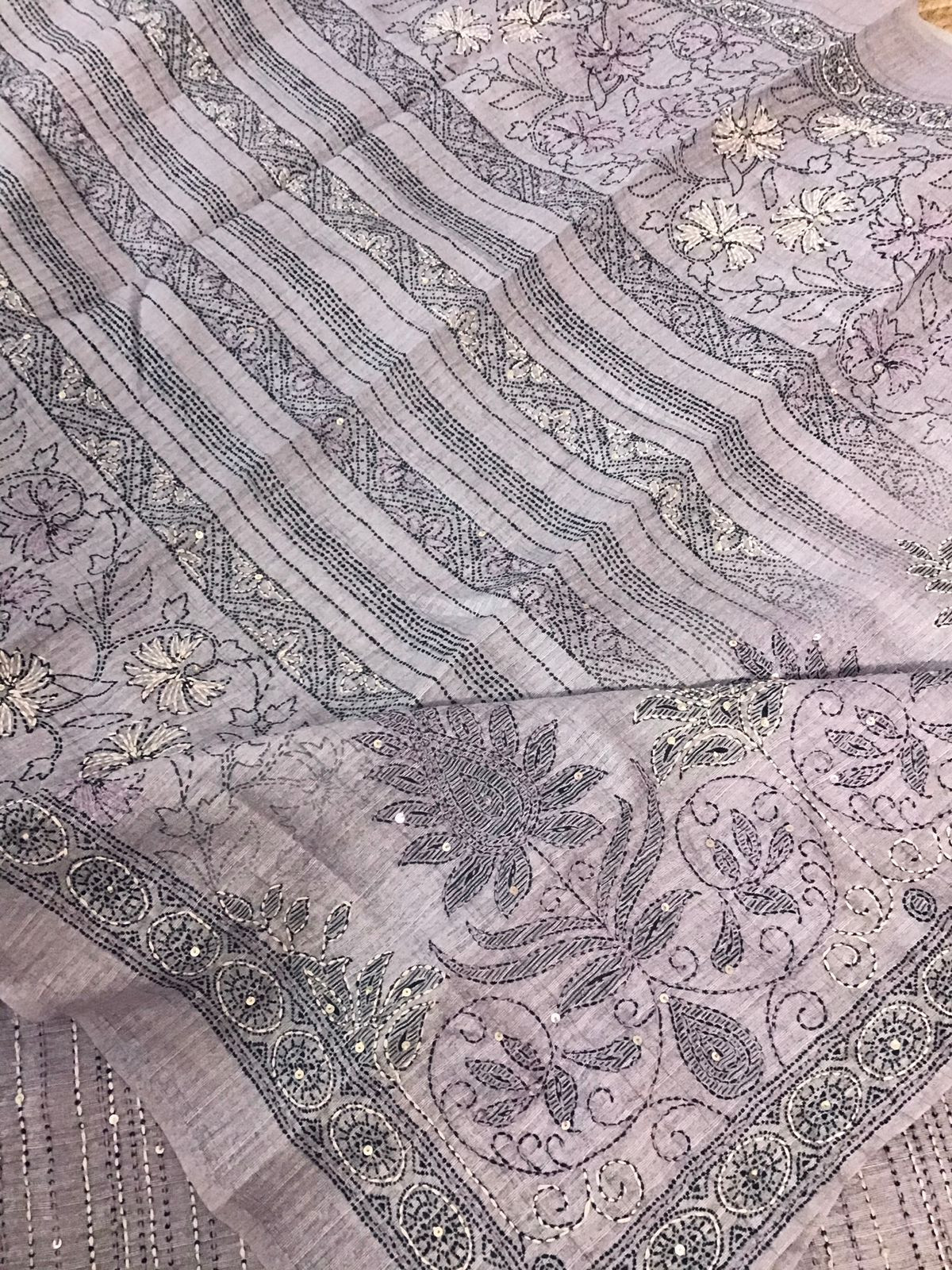 Soft Fine Raw Silk Embroidered Suit - Lilac