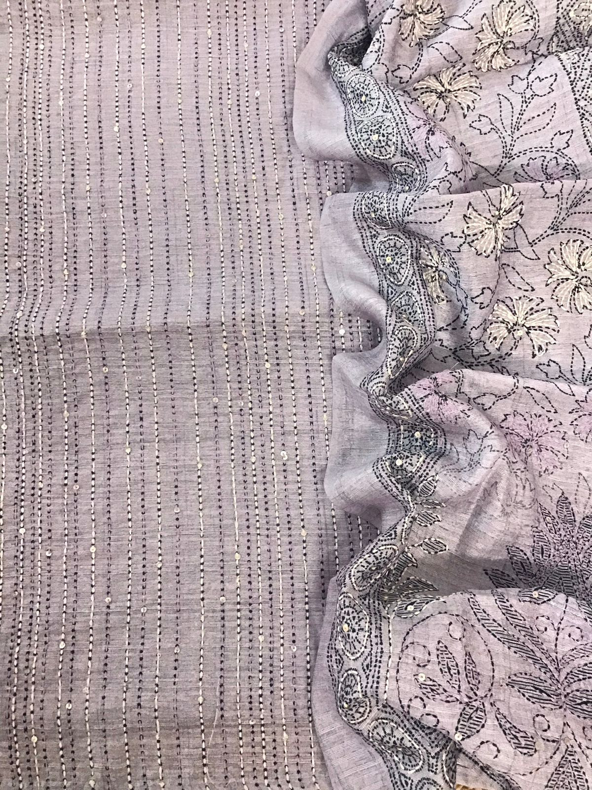 Soft Fine Raw Silk Embroidered Suit - Lilac