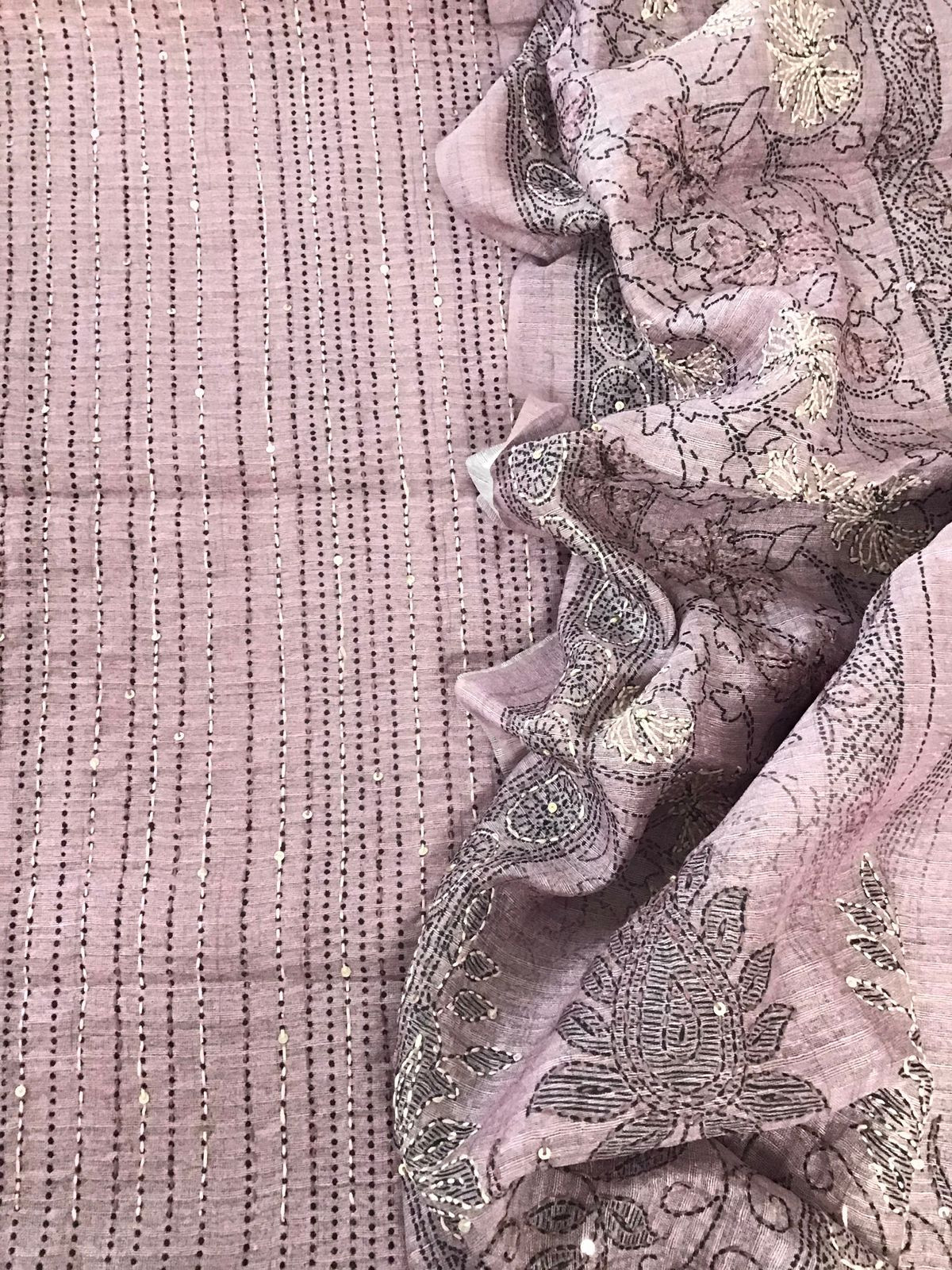 Soft Fine Raw Silk Embroidered Suit - Pink