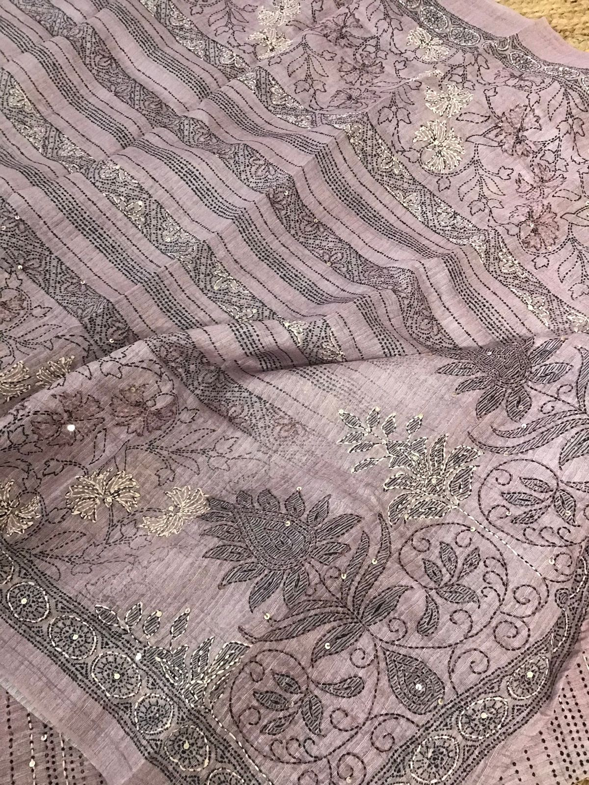 Soft Fine Raw Silk Embroidered Suit - Pink