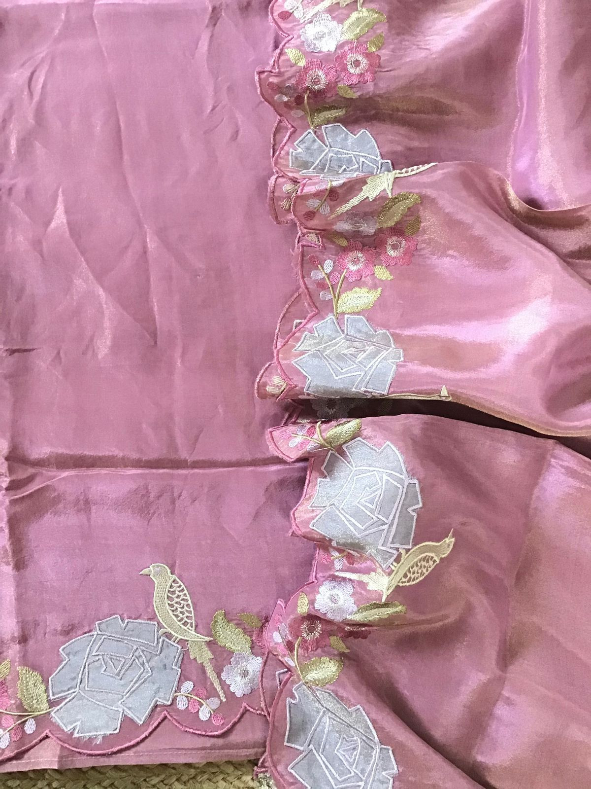 Soft Shimmer Silk Embroidered Suit - Pink