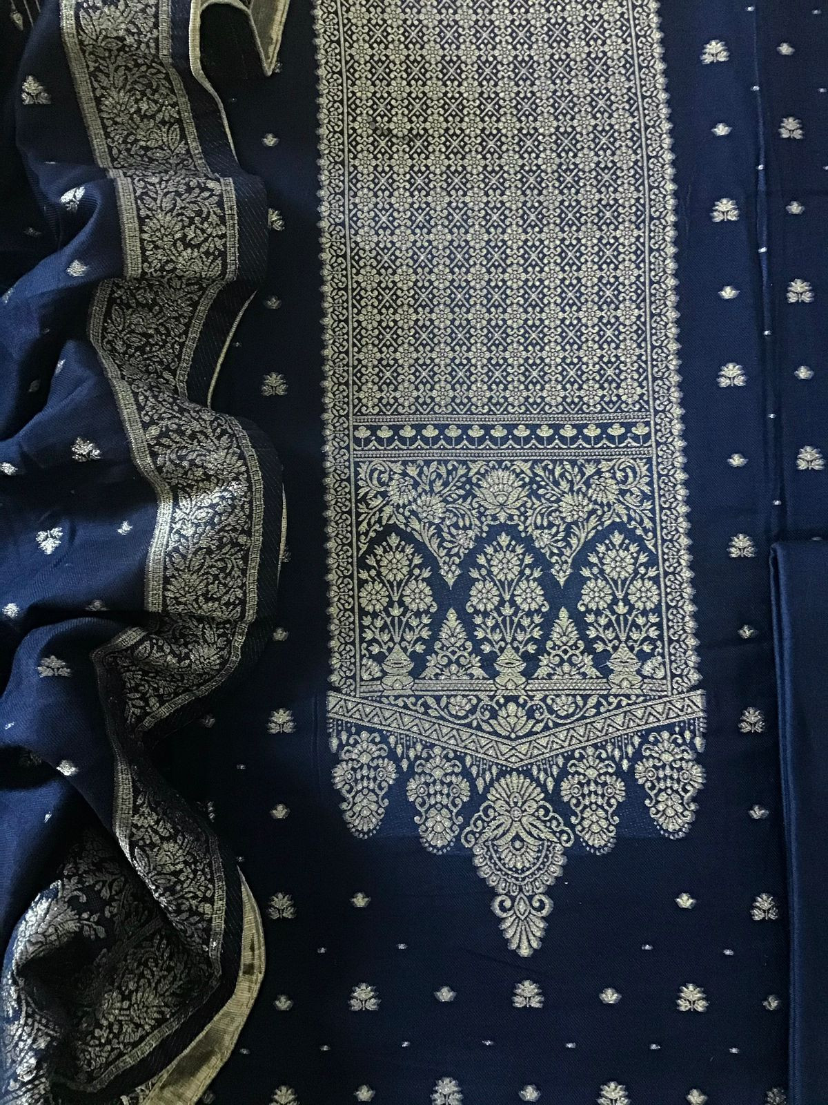 Soft Woollen Slub Silk Banarasi Weaved Suit - Blue