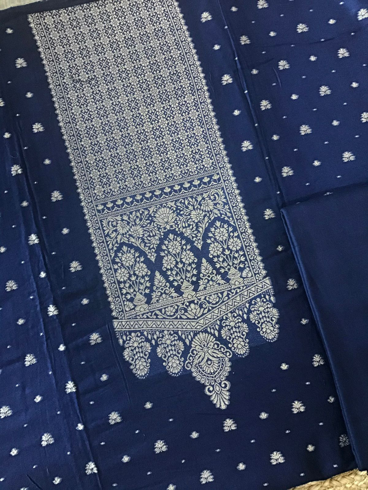 Soft Woollen Slub Silk Banarasi Weaved Suit - Blue