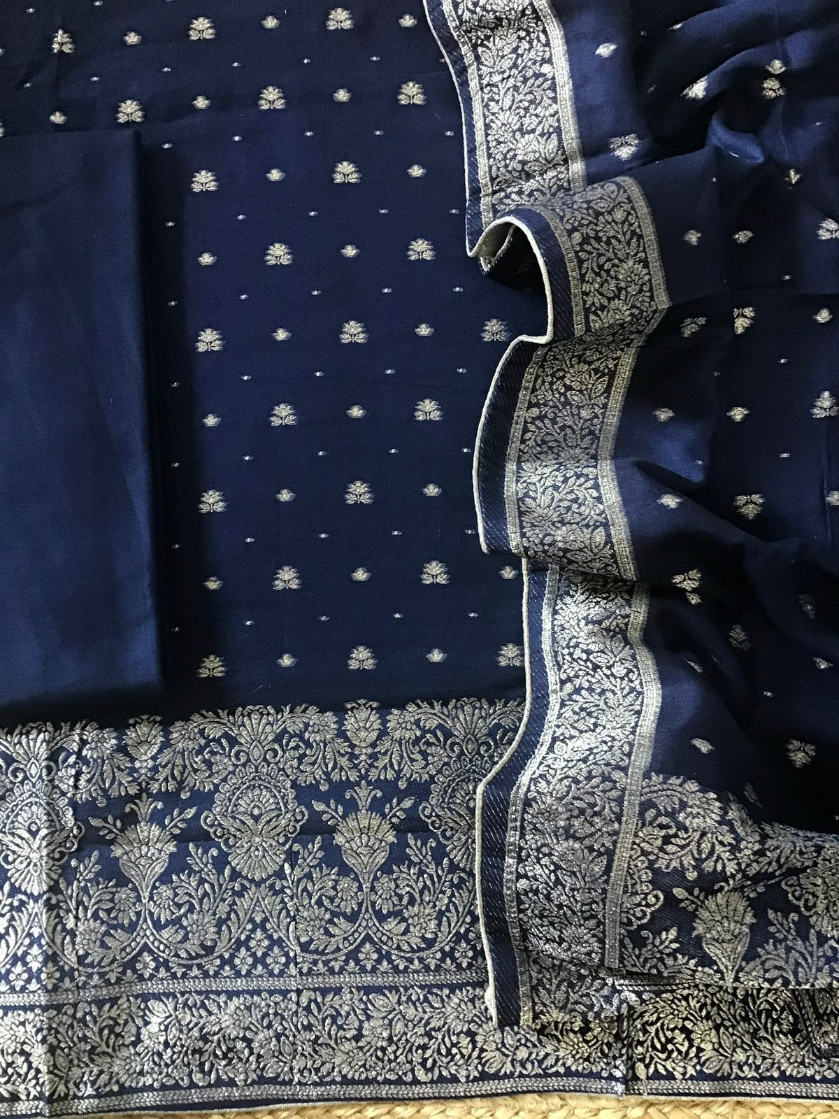 Soft Woollen Slub Silk Banarasi Weaved Suit - Blue