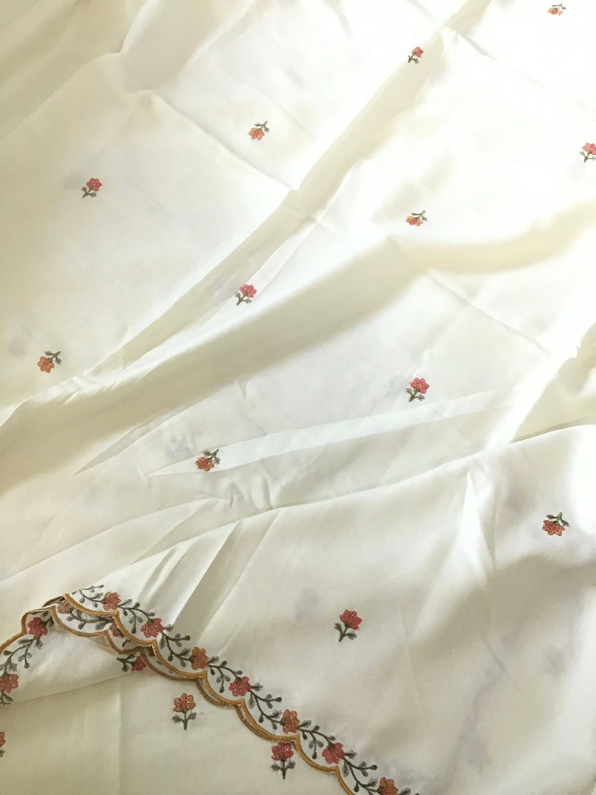 Soft Woollen Slub Silk Embroidered Suit - Offwhite