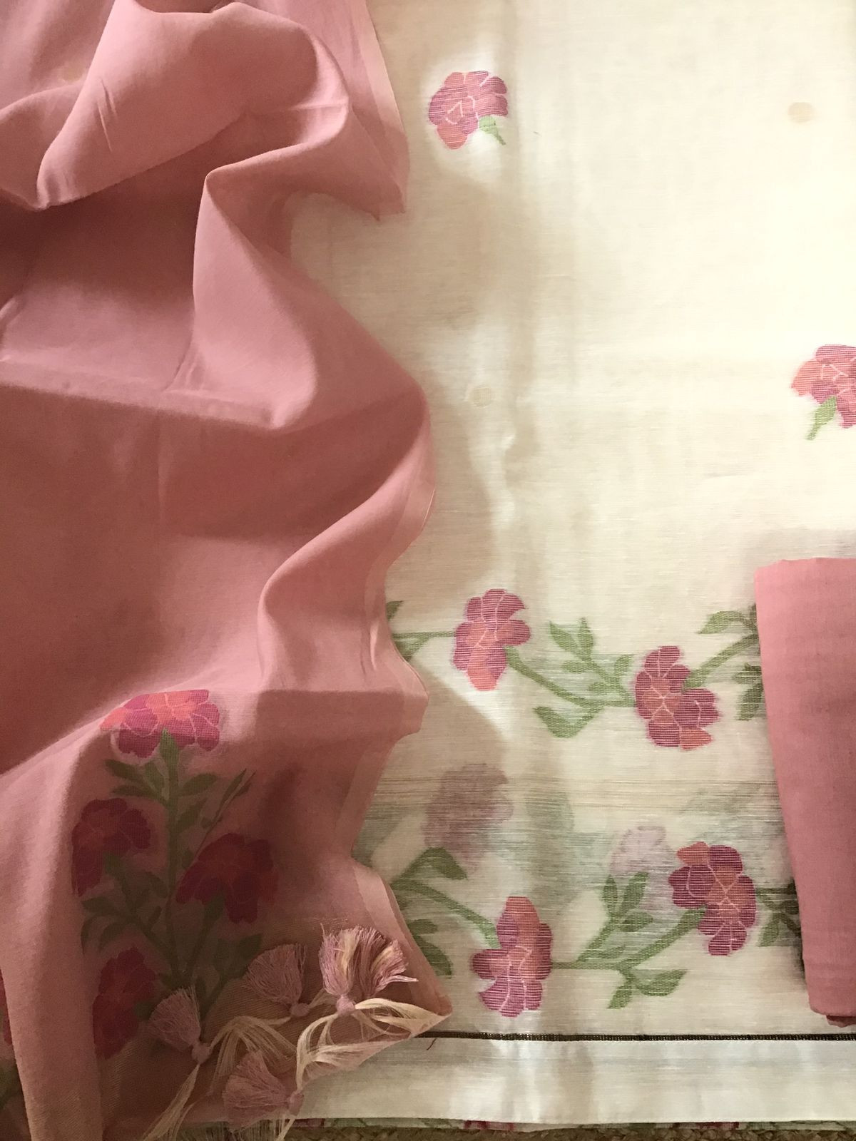 Soft Slub Chanderi Jamdani Weaved Suit - Offwhite