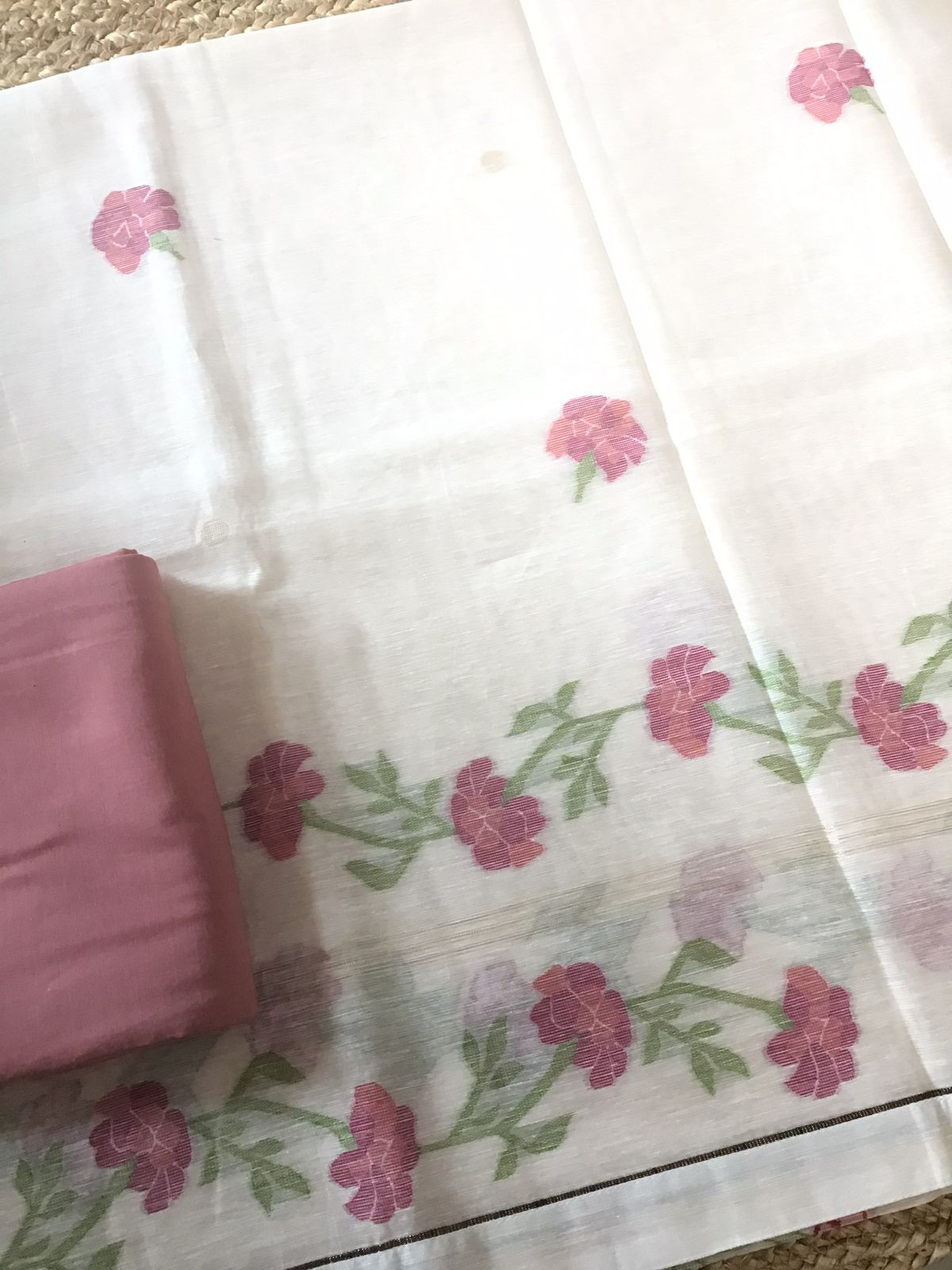 Soft Slub Chanderi Jamdani Weaved Suit - Offwhite