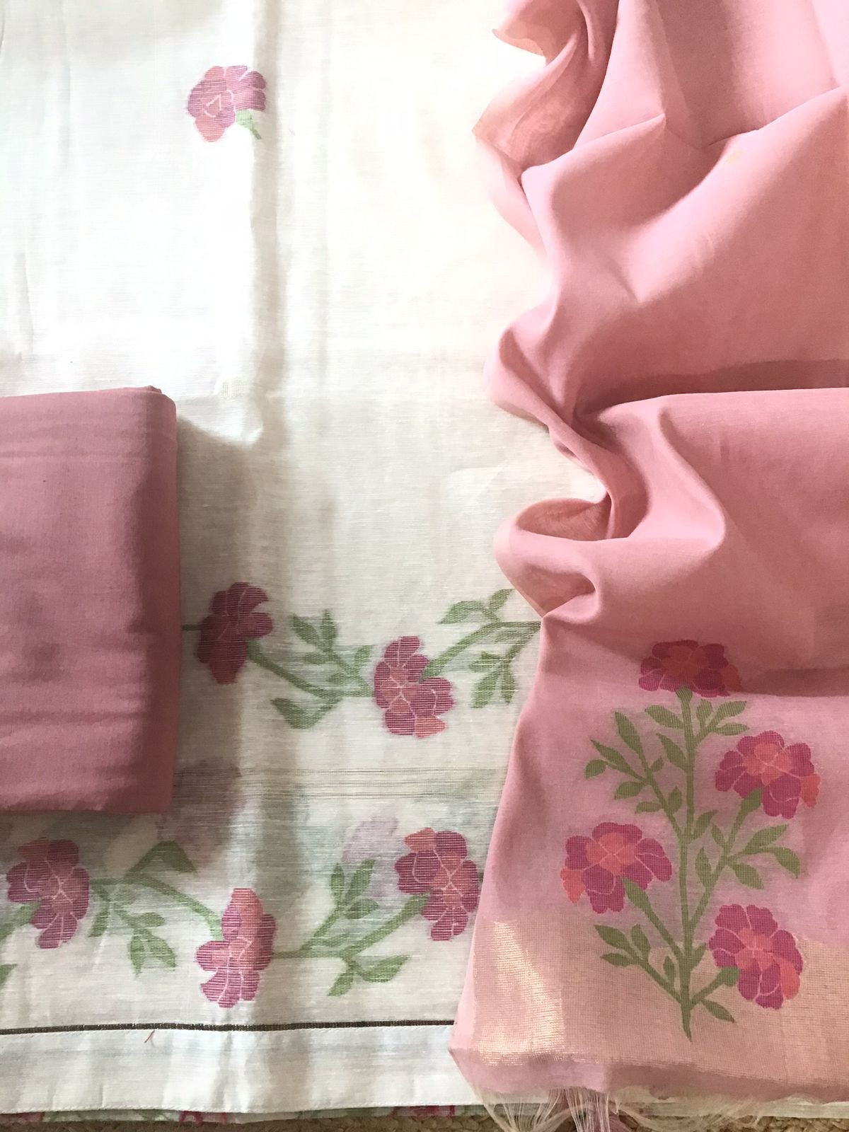 Soft Slub Chanderi Jamdani Weaved Suit - Offwhite