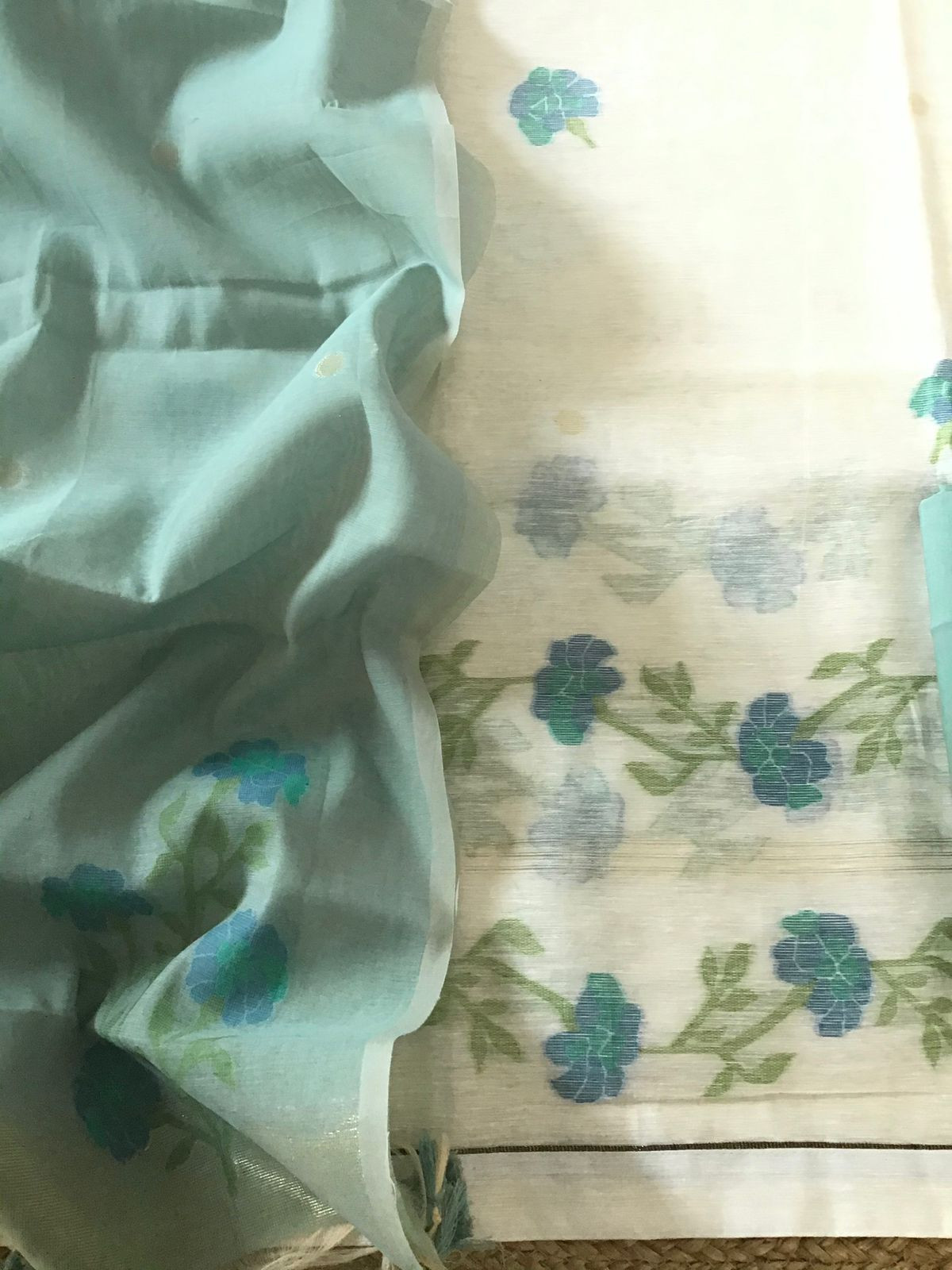 Soft Slub Chanderi Jamdani Weaved Suit - Offwhite