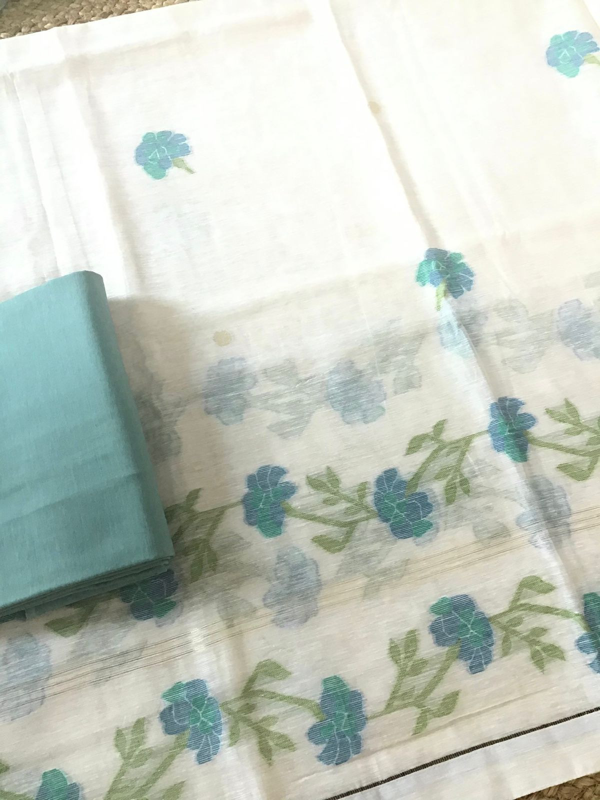 Soft Slub Chanderi Jamdani Weaved Suit - Offwhite