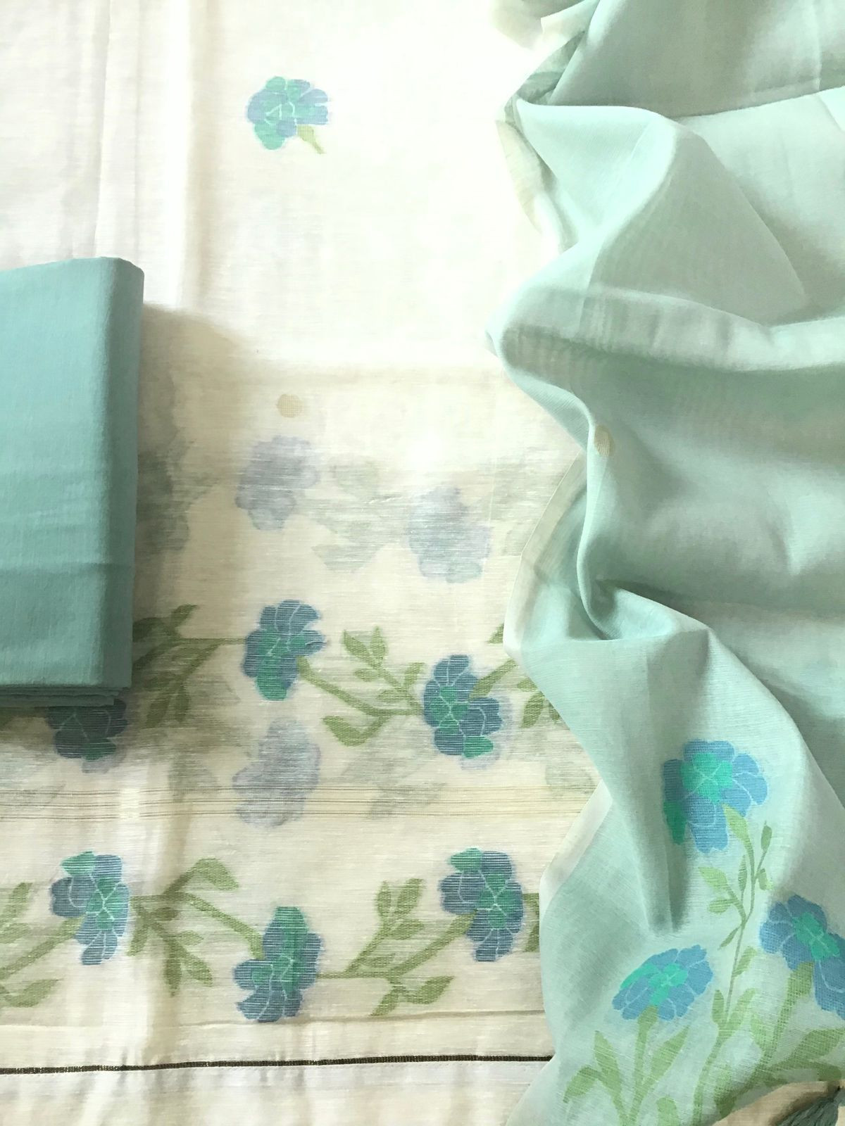 Soft Slub Chanderi Jamdani Weaved Suit - Offwhite