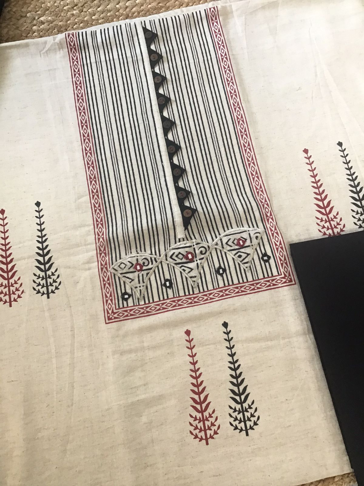 Pure Thick Khadi Cotton Printed Embroidered Suit - Cream