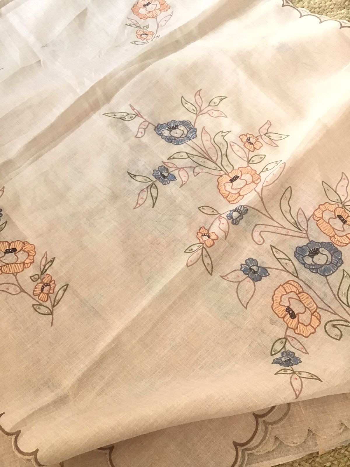 Soft Tissue Cotton Printed Embroidered Suit - Peach