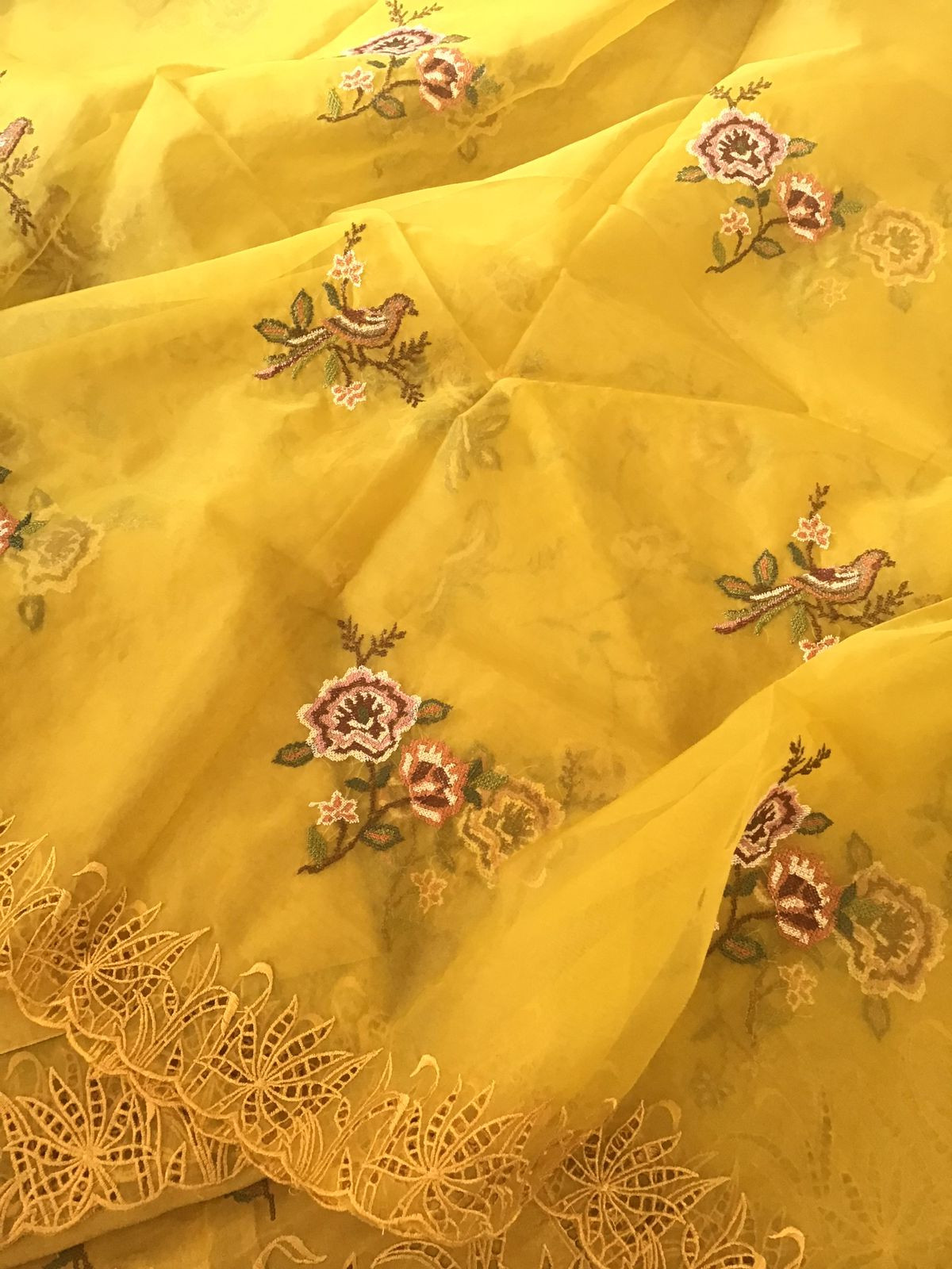 Pure Shimmer Silk Embroidered Suit - Yellow