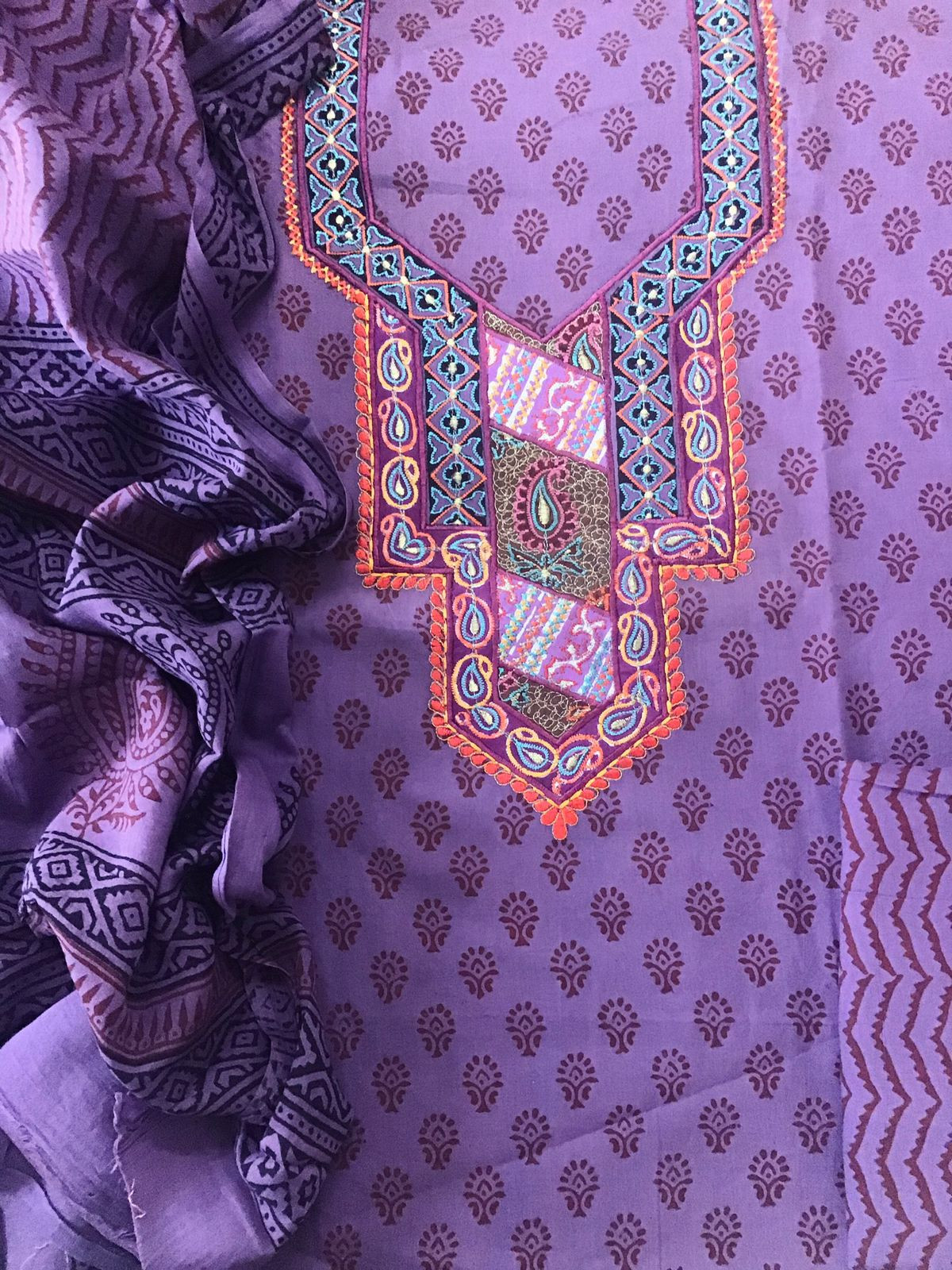 Pure Cotton Bagh Printed Embroidered Suit - Purple