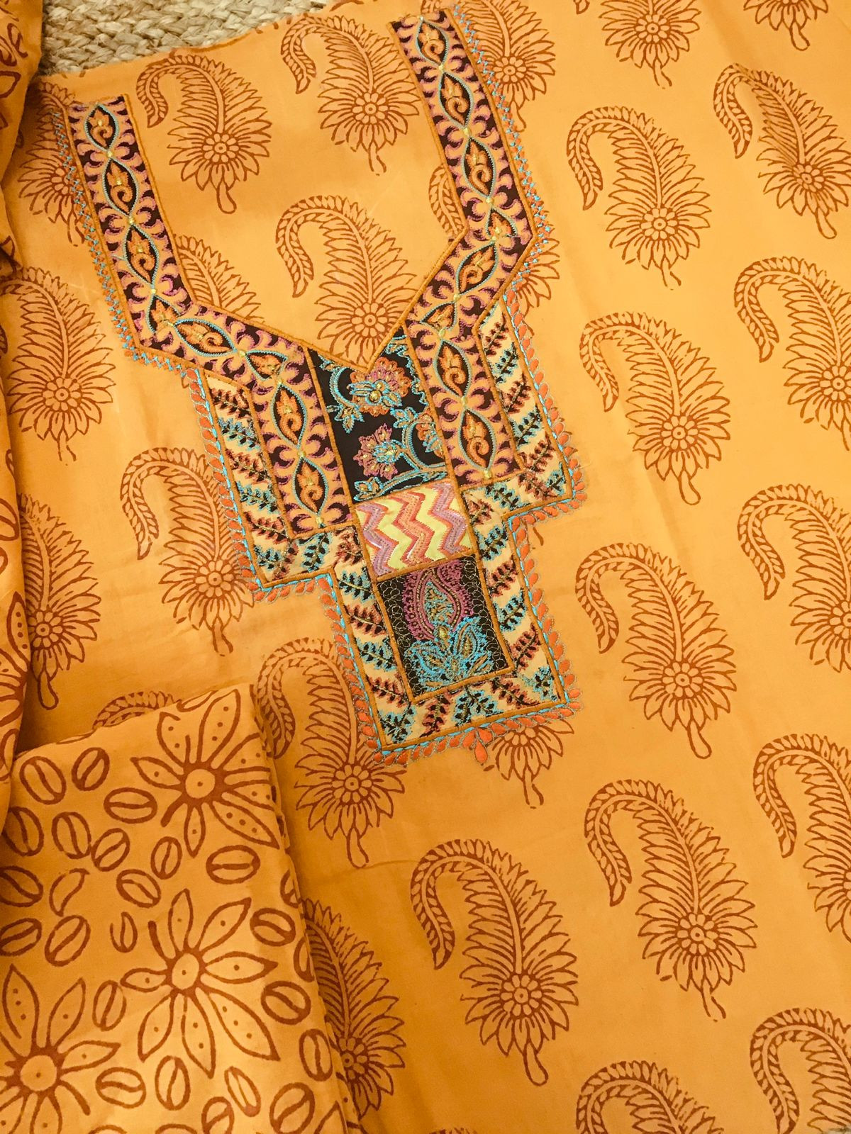 Pure Cotton Bagh Printed Embroidered Suit - Orangish Yellow