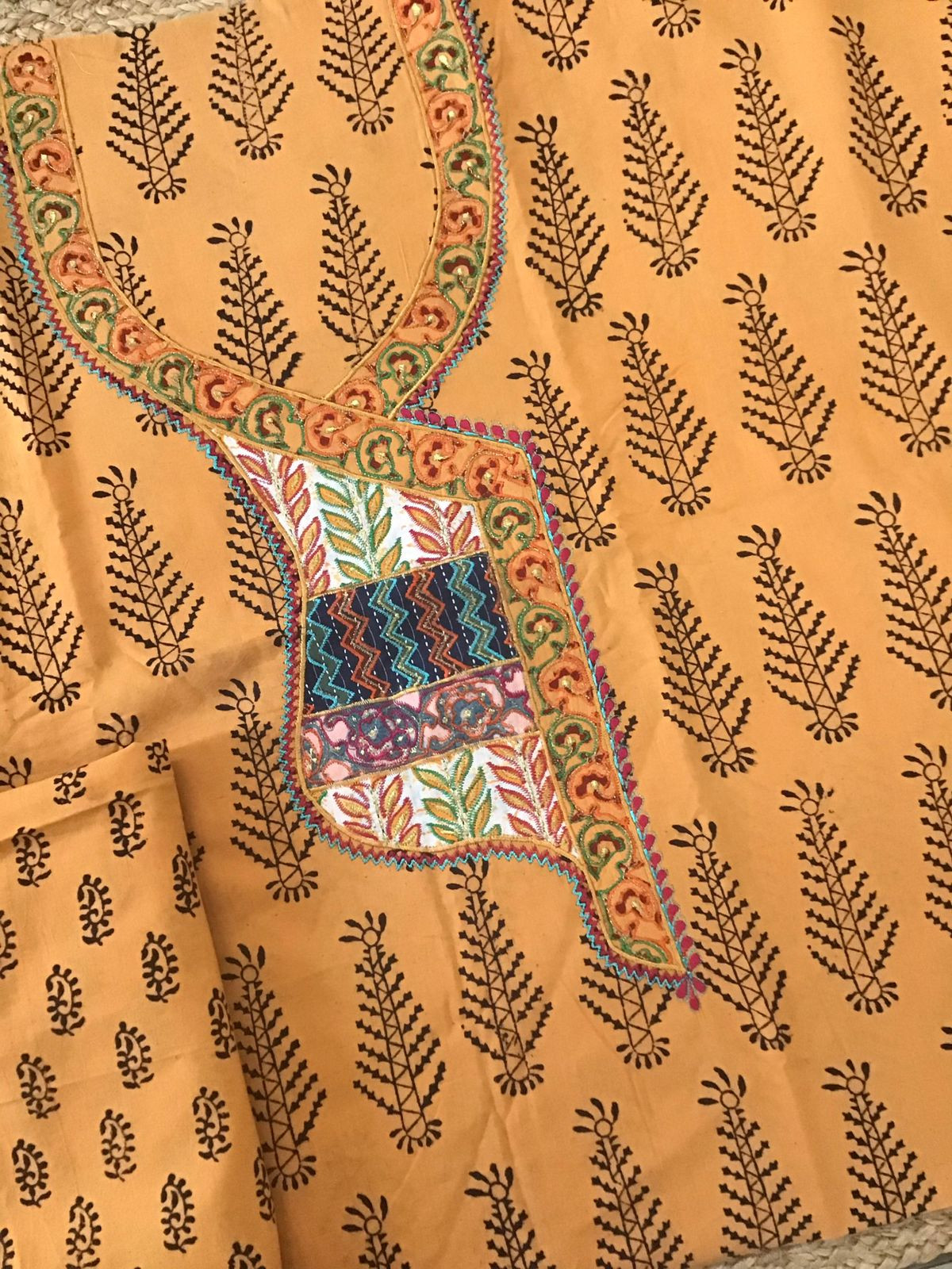 Pure Cotton Bagh Printed Embroidered Suit - Orangish Yellow