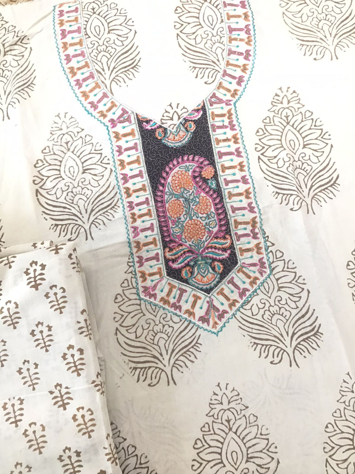 Pure Cotton Bagh Printed Embroidered Suit - Off White