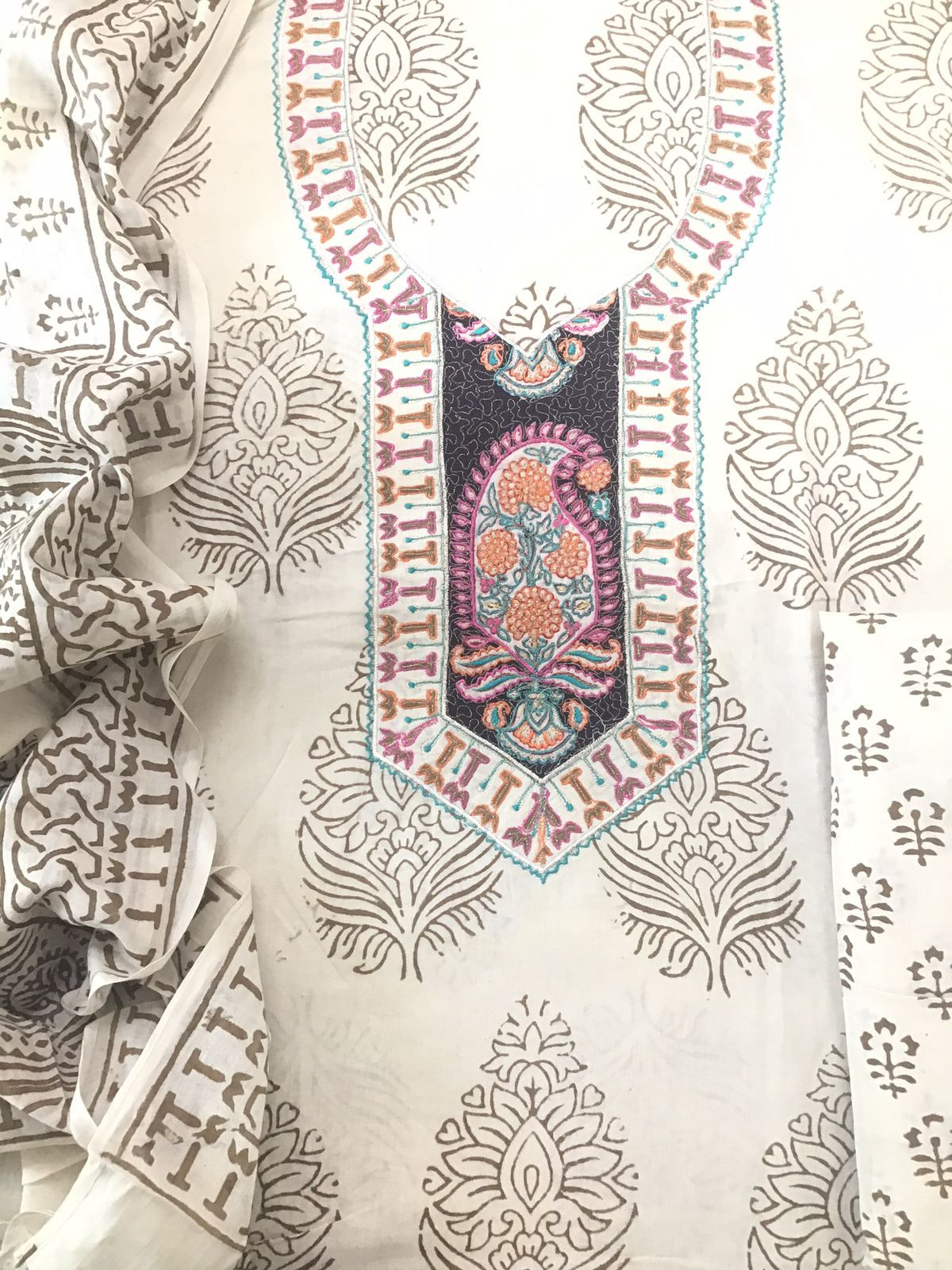 Pure Cotton Bagh Printed Embroidered Suit - Off White