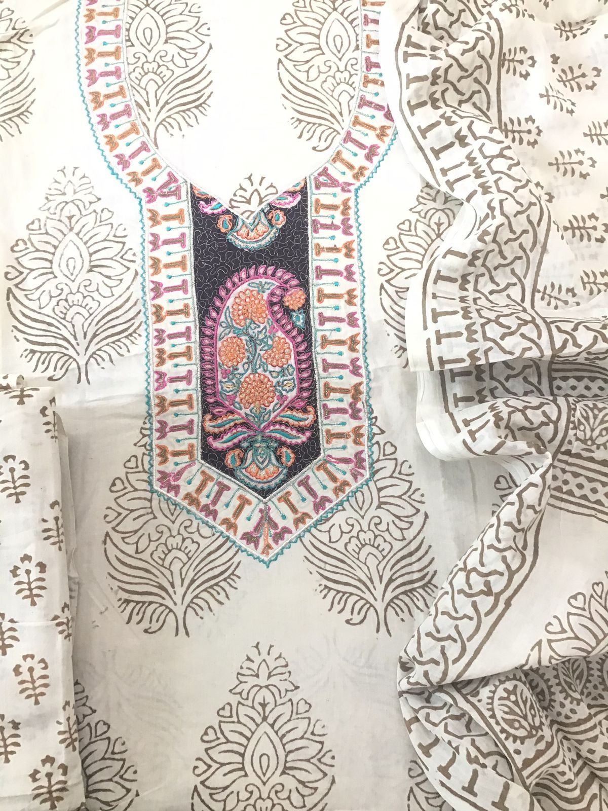 Pure Cotton Bagh Printed Embroidered Suit - Off White