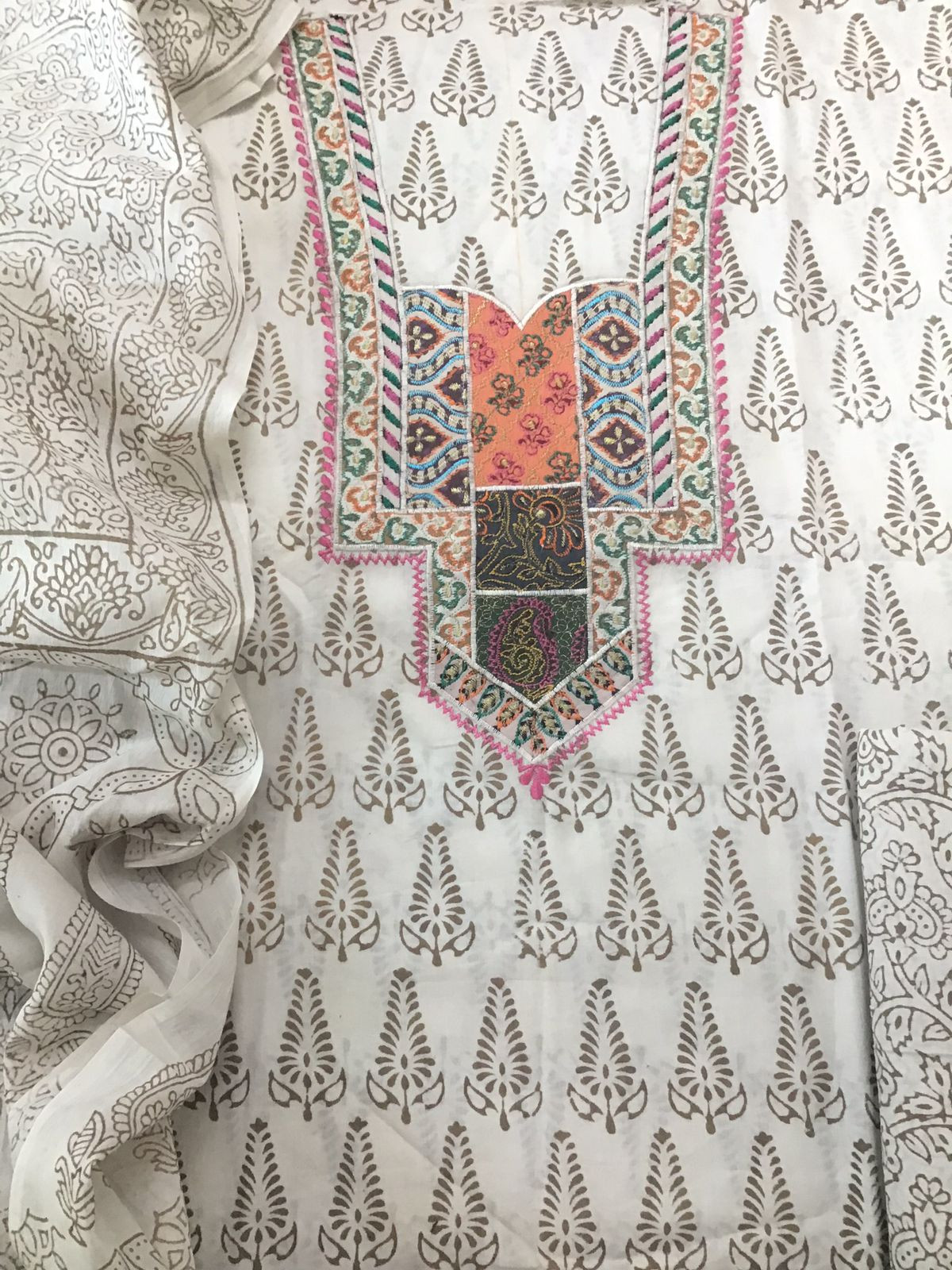 Pure Cotton Bagh Printed Embroidered Suit - Off White