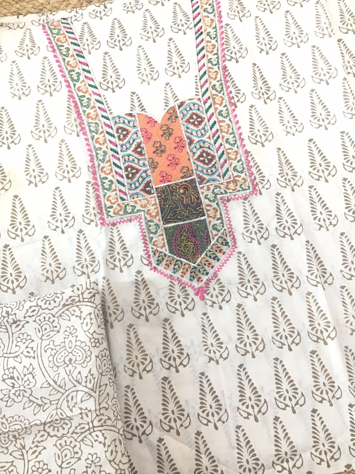 Pure Cotton Bagh Printed Embroidered Suit - Off White