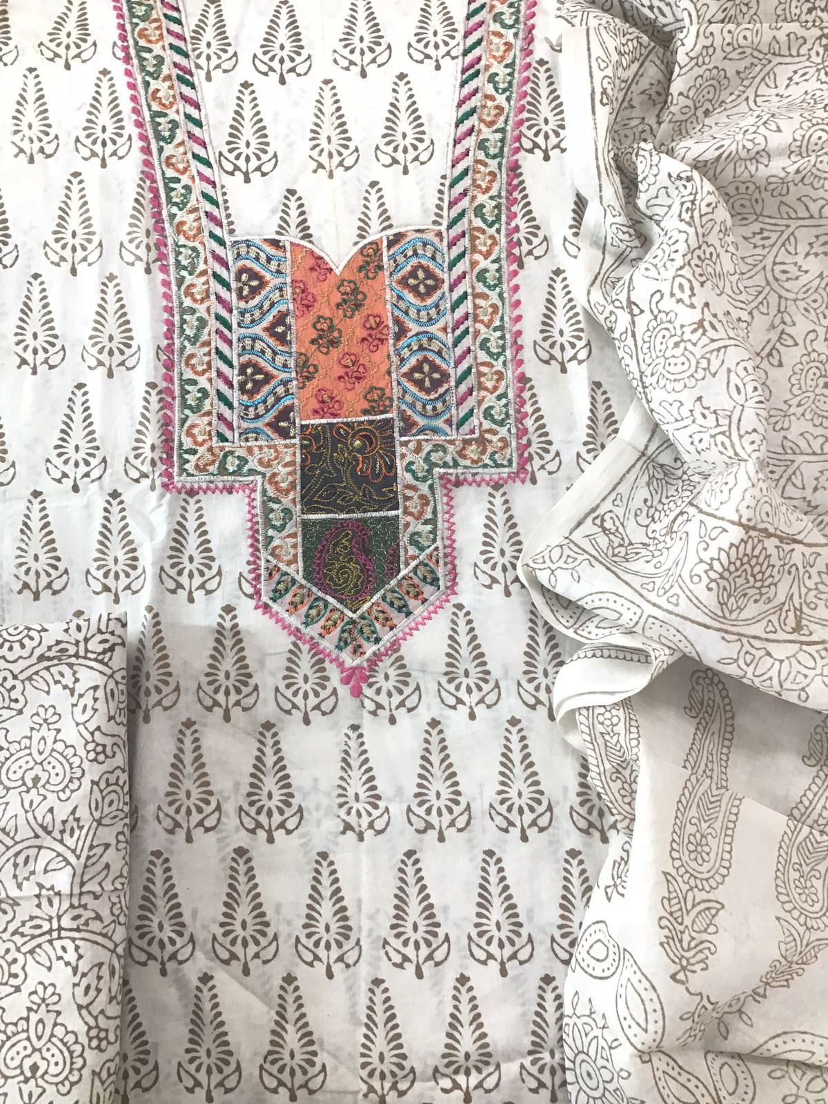 Pure Cotton Bagh Printed Embroidered Suit - Off White