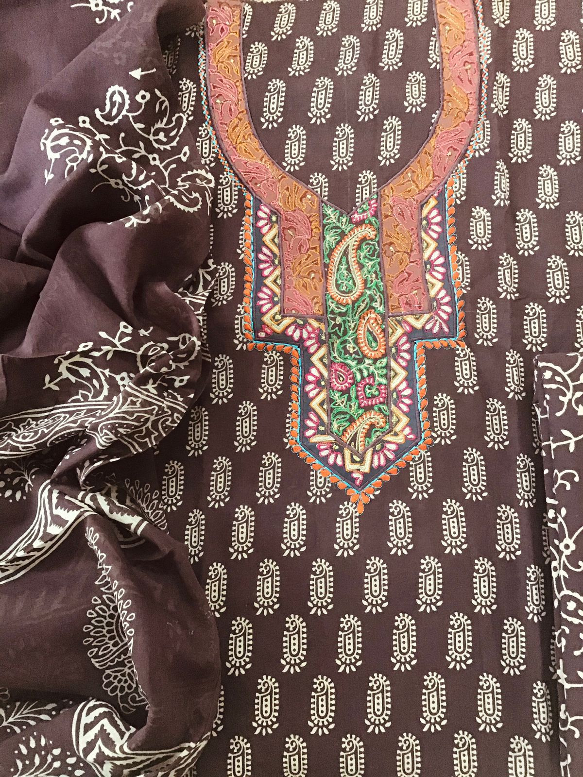 Pure Cotton Bagh Printed Embroidered Suit - Brown
