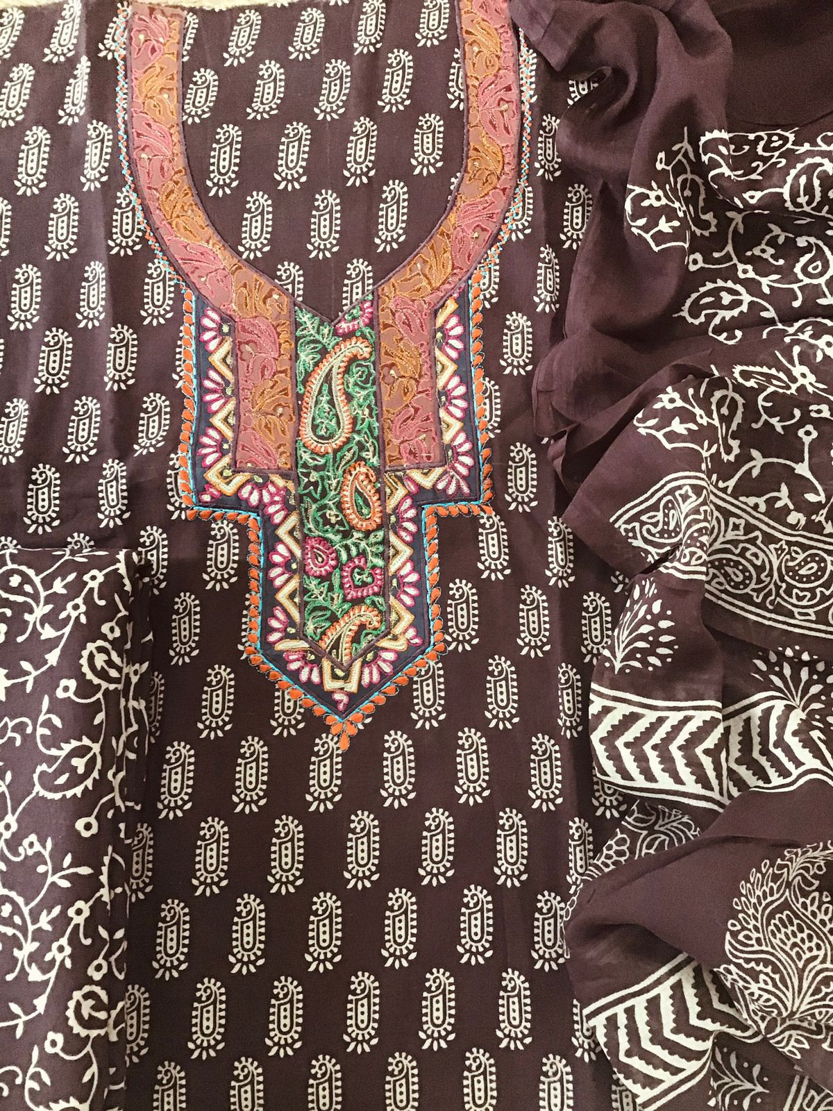 Pure Cotton Bagh Printed Embroidered Suit - Brown