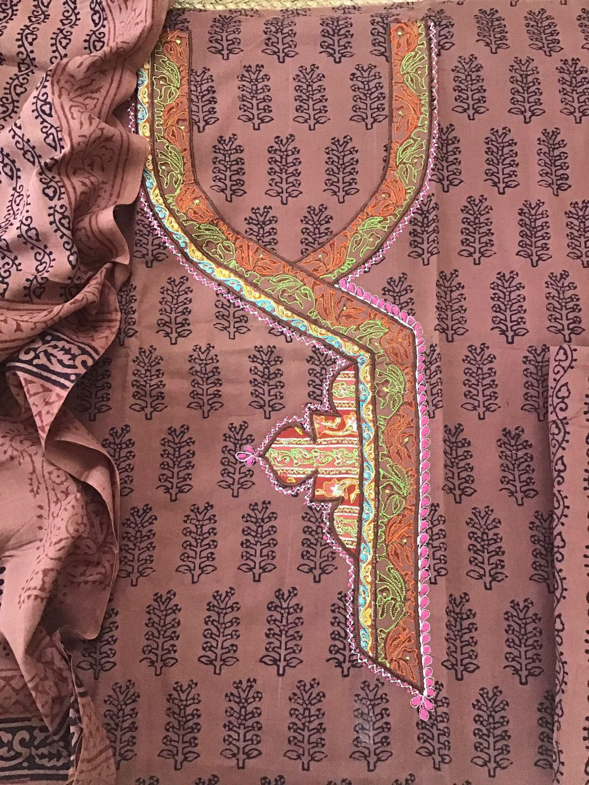 Pure Cotton Bagh Printed Embroidered Suit - Brown