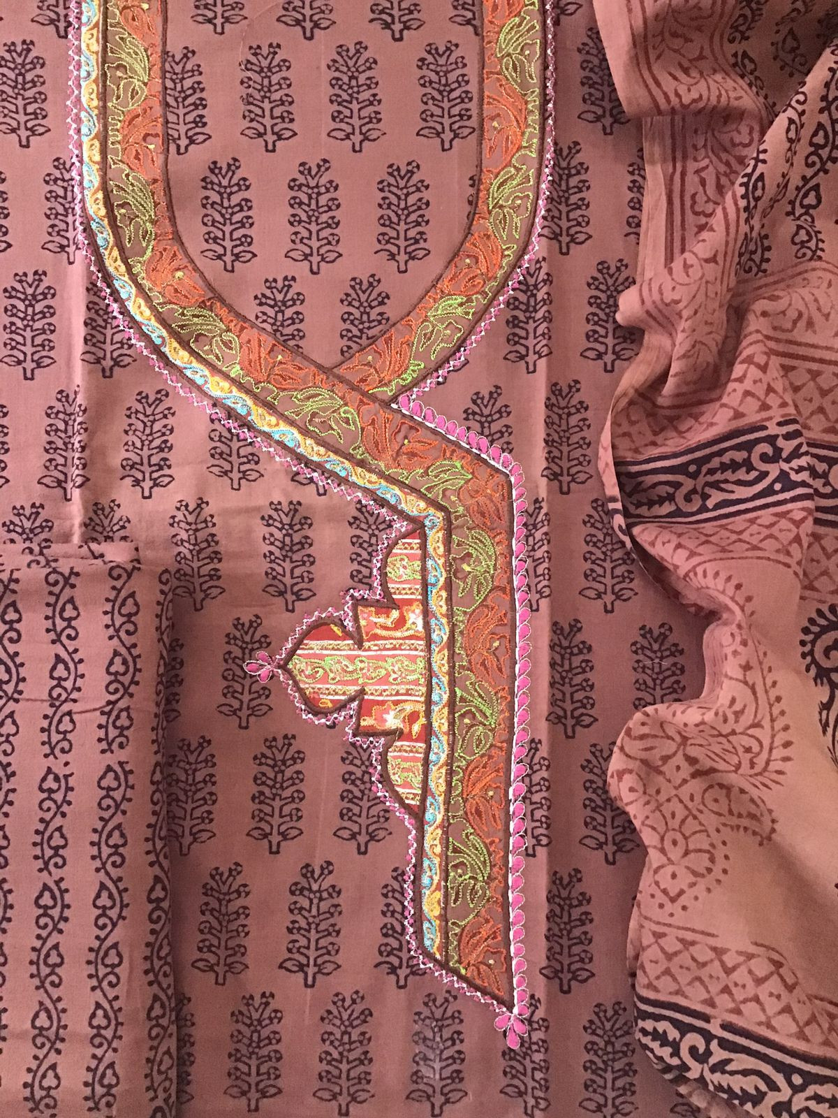 Pure Cotton Bagh Printed Embroidered Suit - Brown