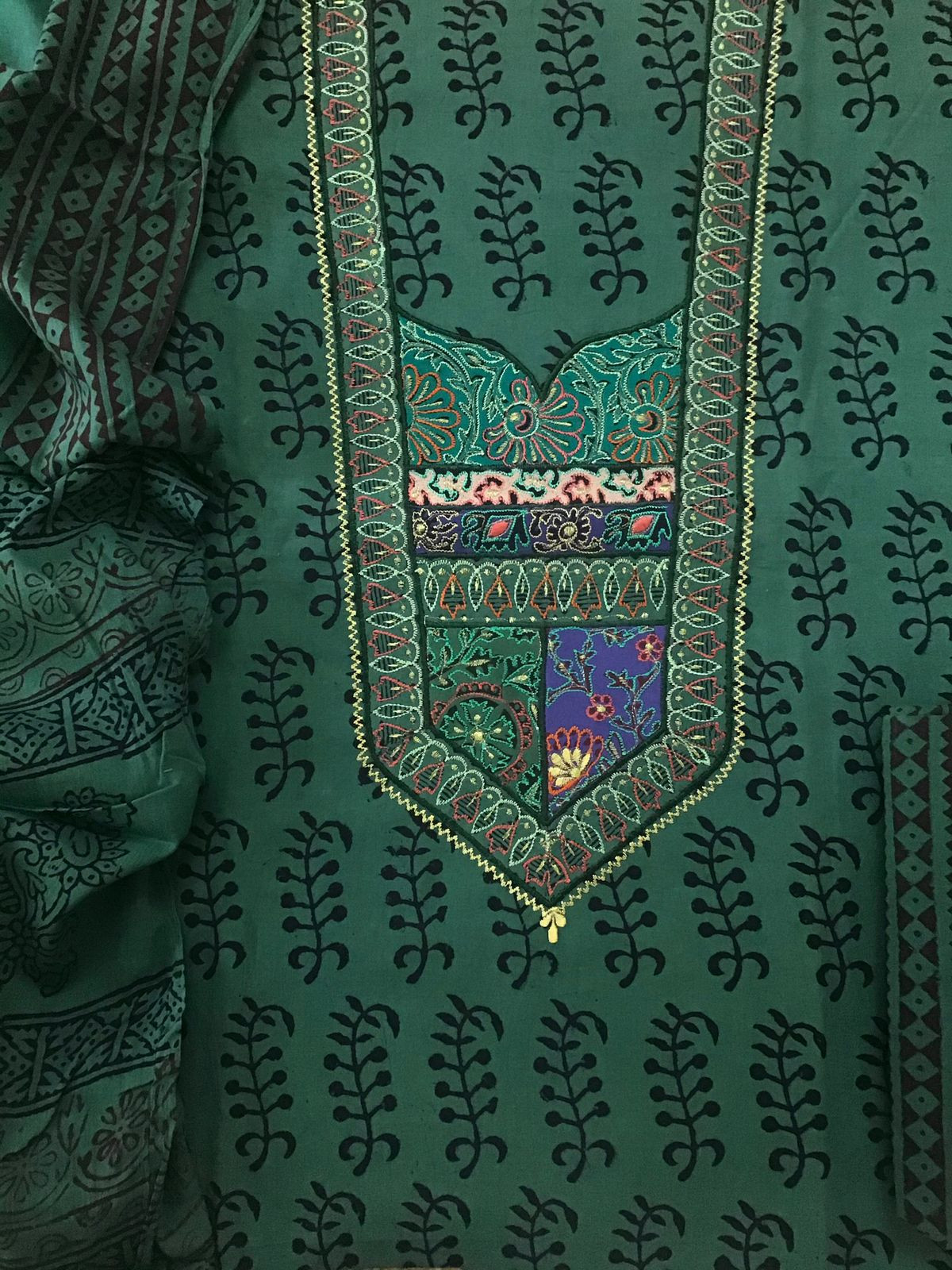 Pure Cotton Bagh Printed Embroidered Suit - Green