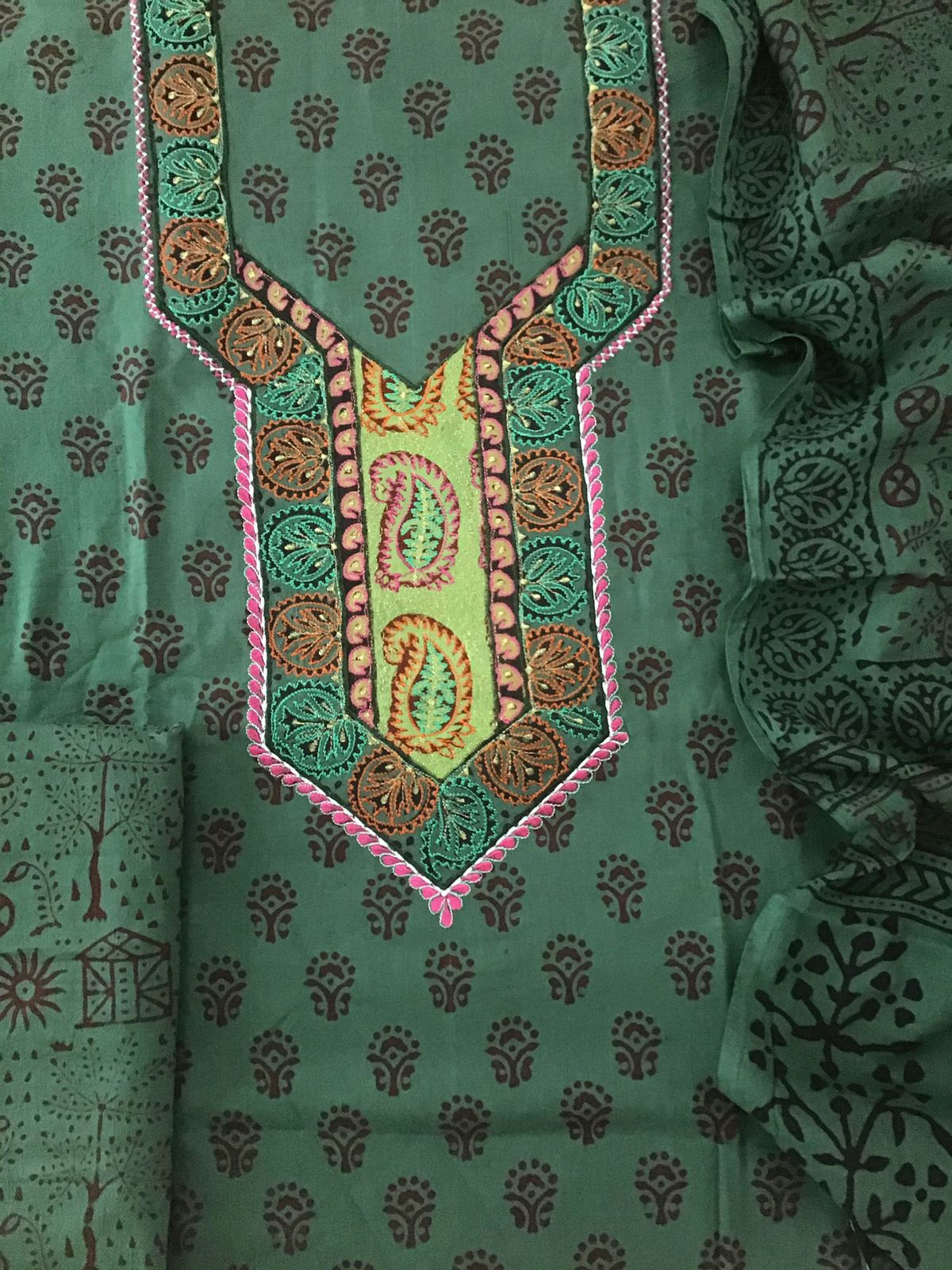 Pure Cotton Bagh Printed Embroidered Suit - Green