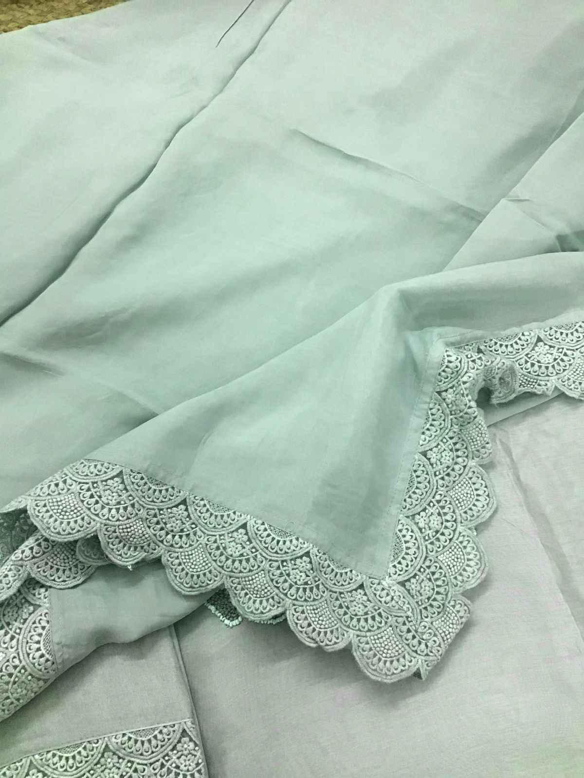 Pure Fine Chanderi Embroidered Suit - Green