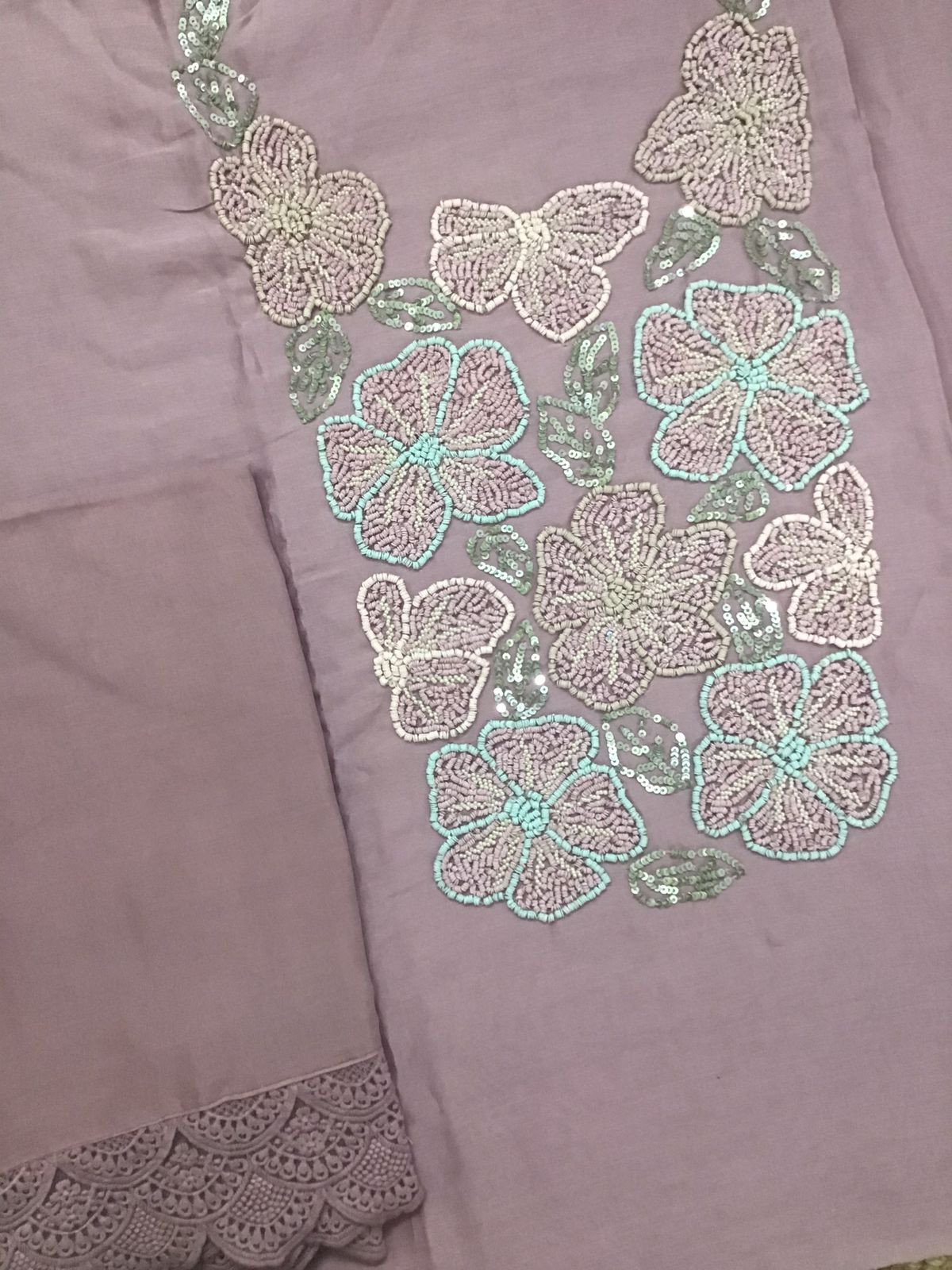 Pure Fine Chanderi Embroidered Suit - Mauve