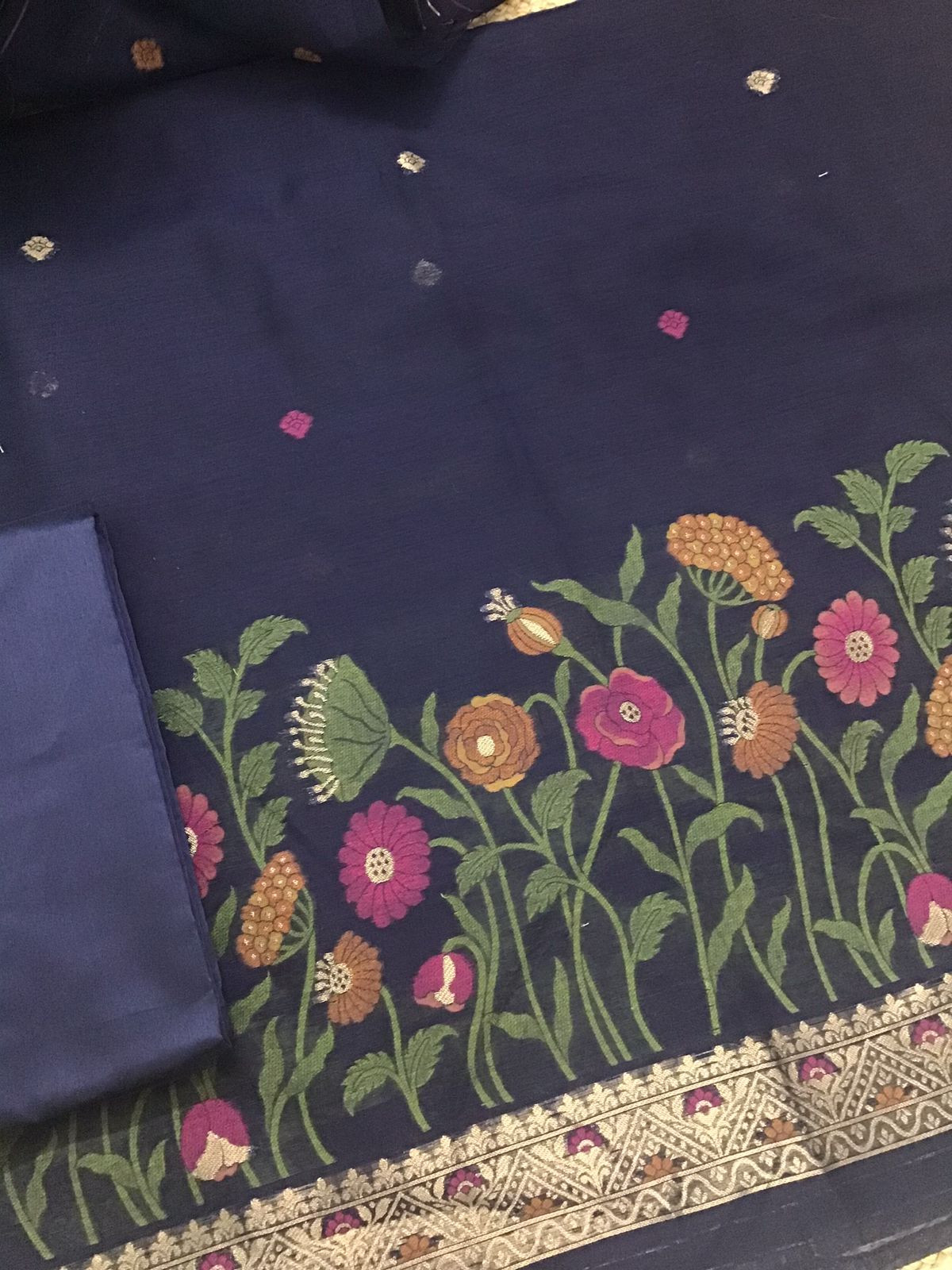 Soft Slub Chanderi Jamdani Weaved Suit - Blue