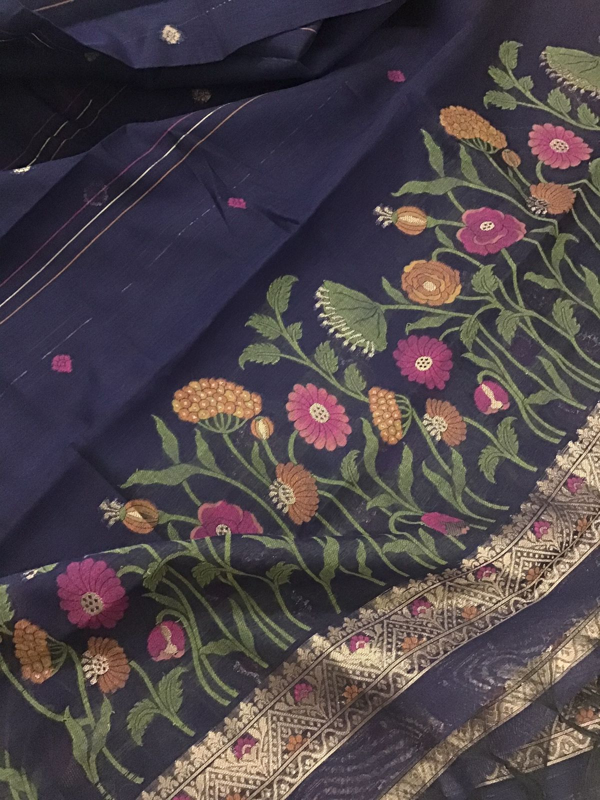 Soft Slub Chanderi Jamdani Weaved Suit - Blue