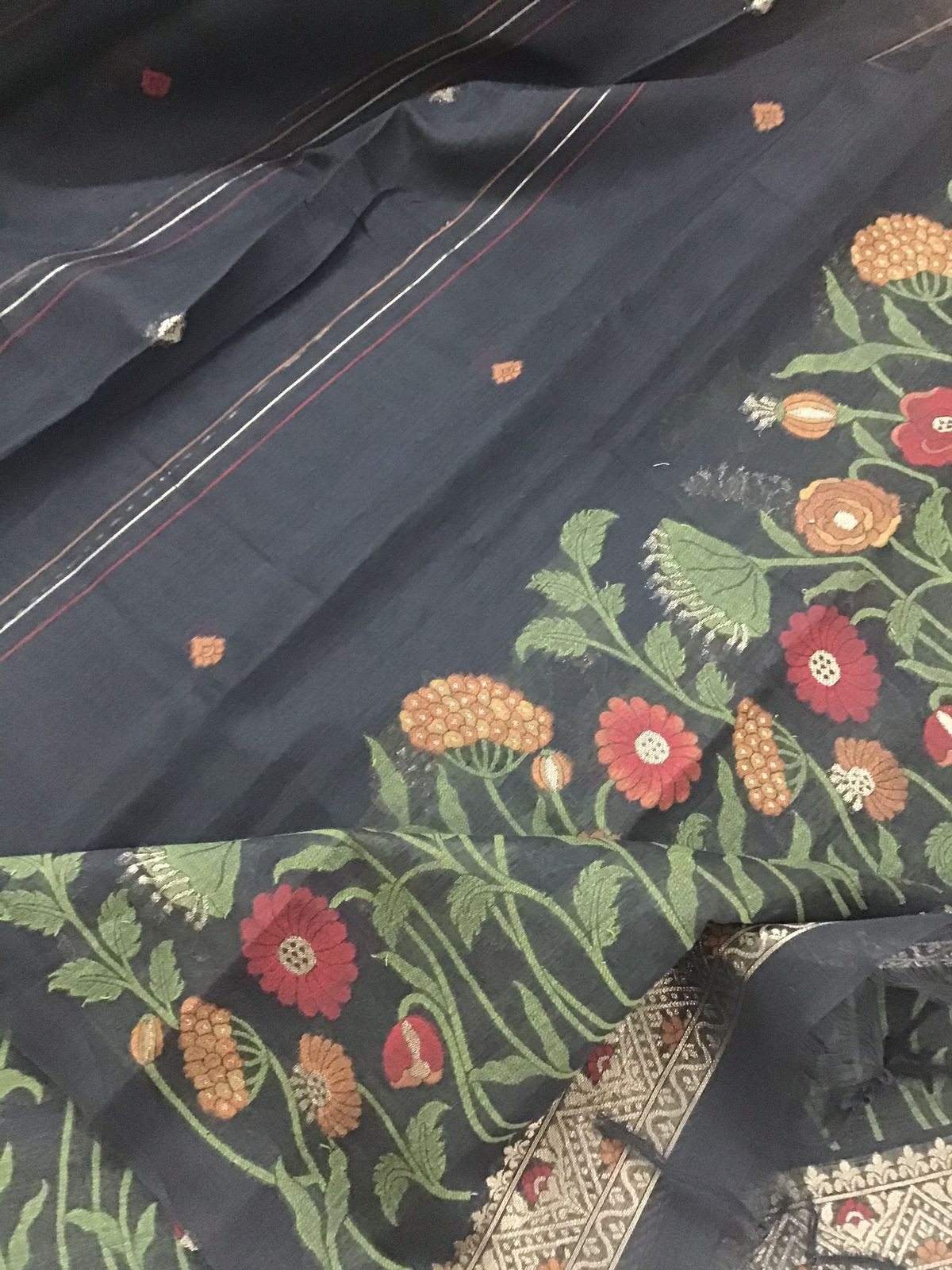 Soft Slub Chanderi Jamdani Weaved Suit - Black