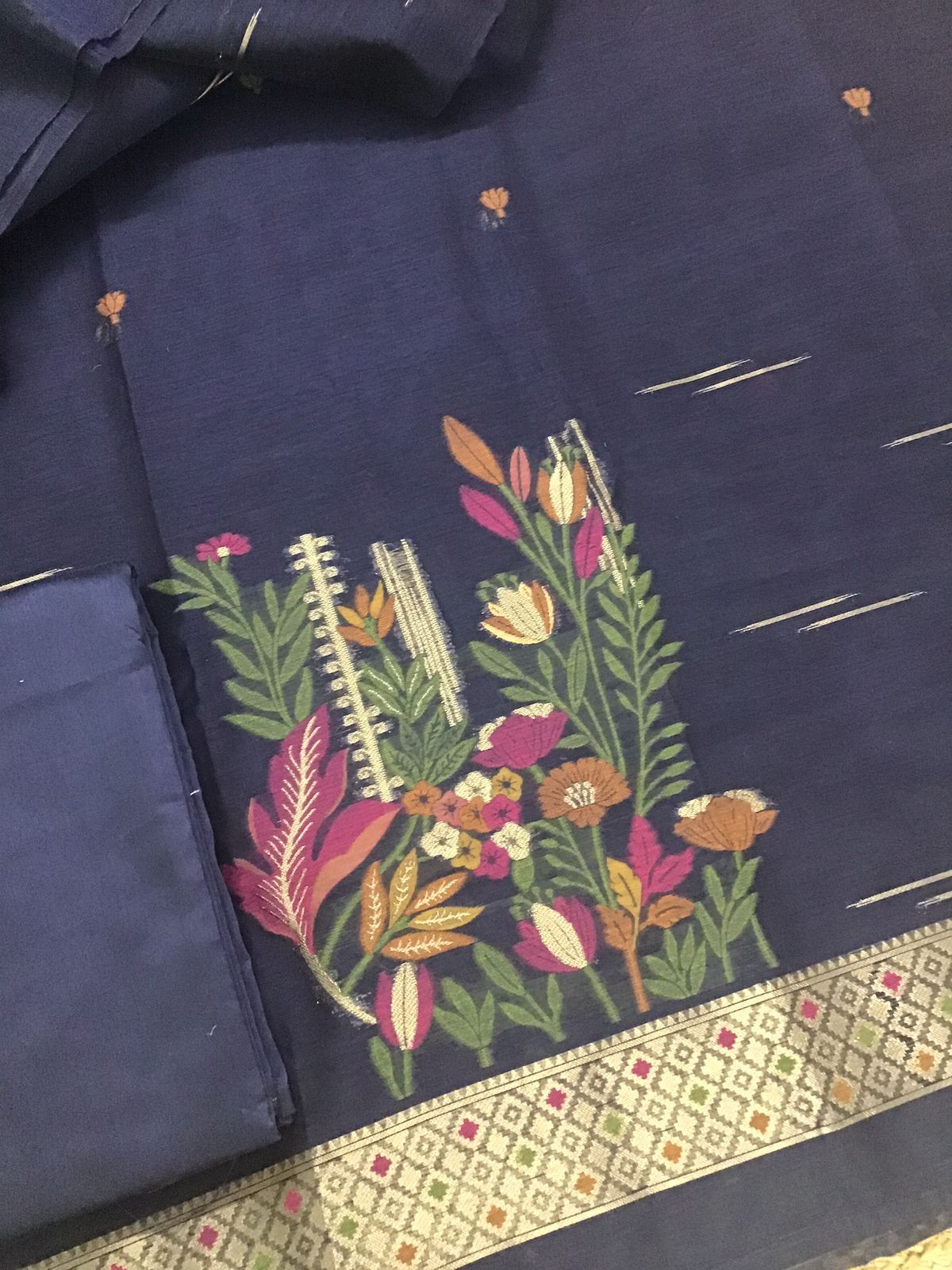 Soft Slub Chanderi Jamdani Weaved Suit - Blue