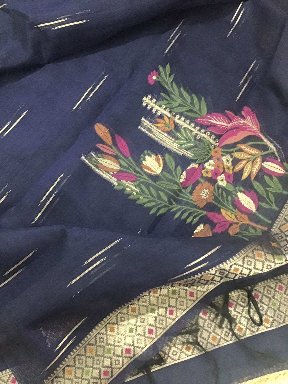 Soft Slub Chanderi Jamdani Weaved Suit - Blue