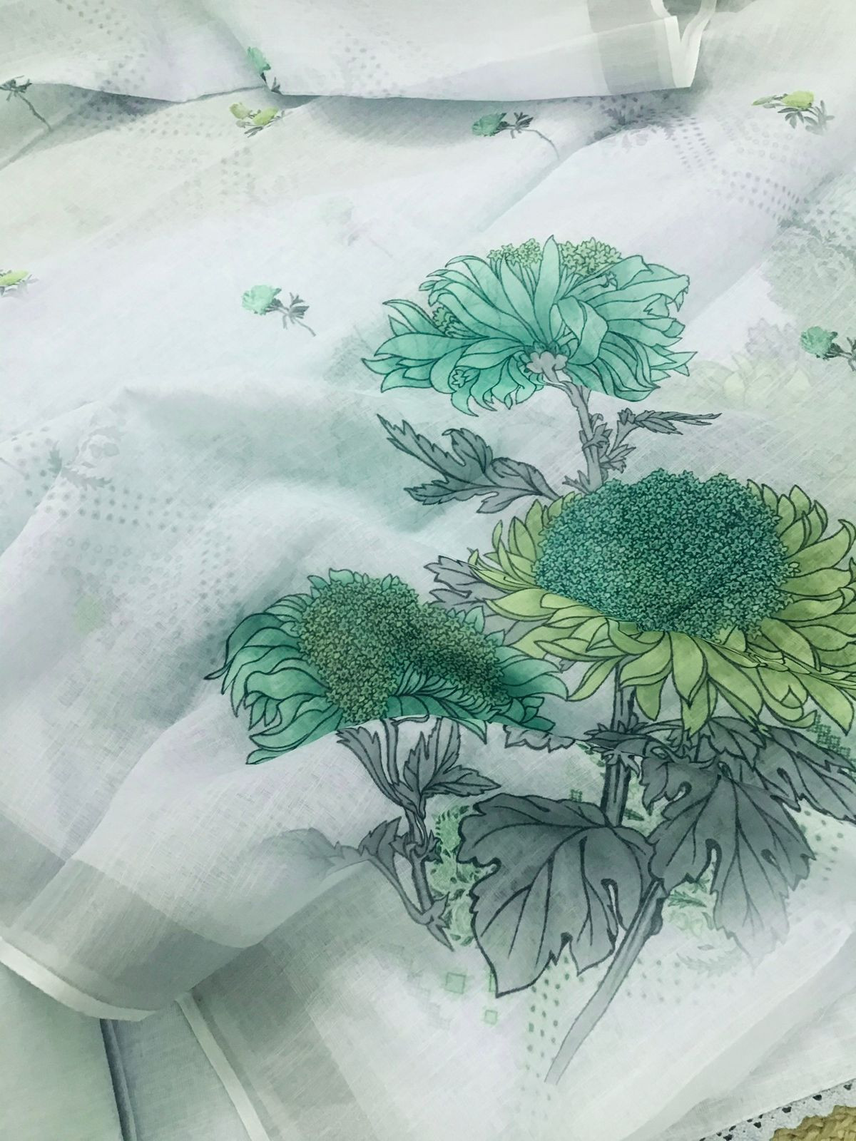 Soft Semi Linen Jute Cotton Printed Embroidered Suit - Blue